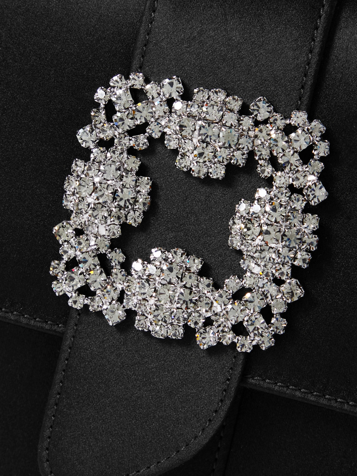 Manolo Blahnik Capri Crystal-embellished Pintucked Satin Clutch In Black