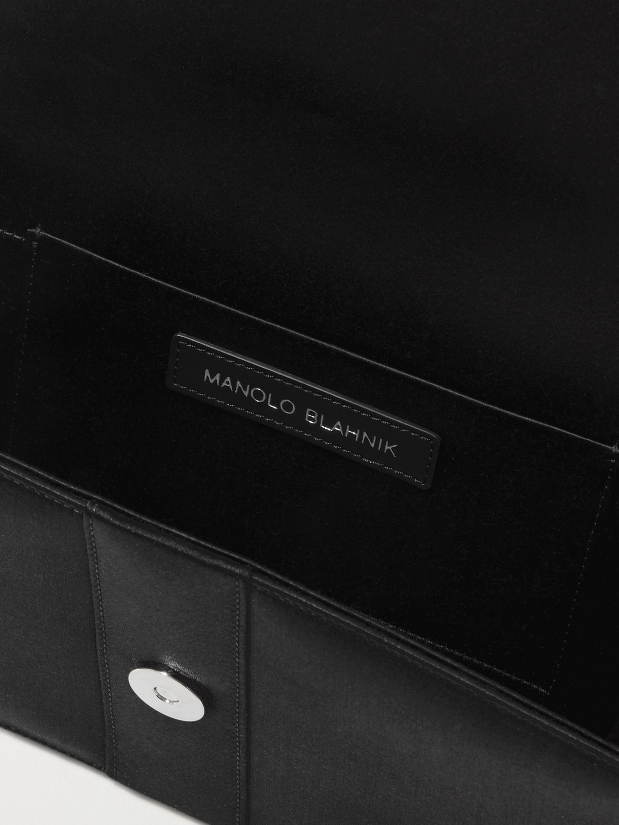 Manolo Blahnik Capri Crystal-embellished Pintucked Satin Clutch In Black