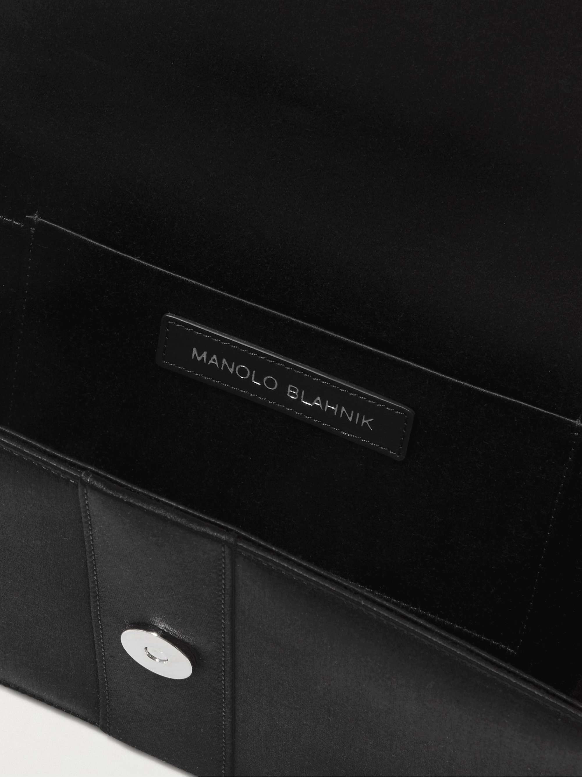 MANOLO BLAHNIK Capri Clutch aus Samt mit Satinbesatz und Kristallen