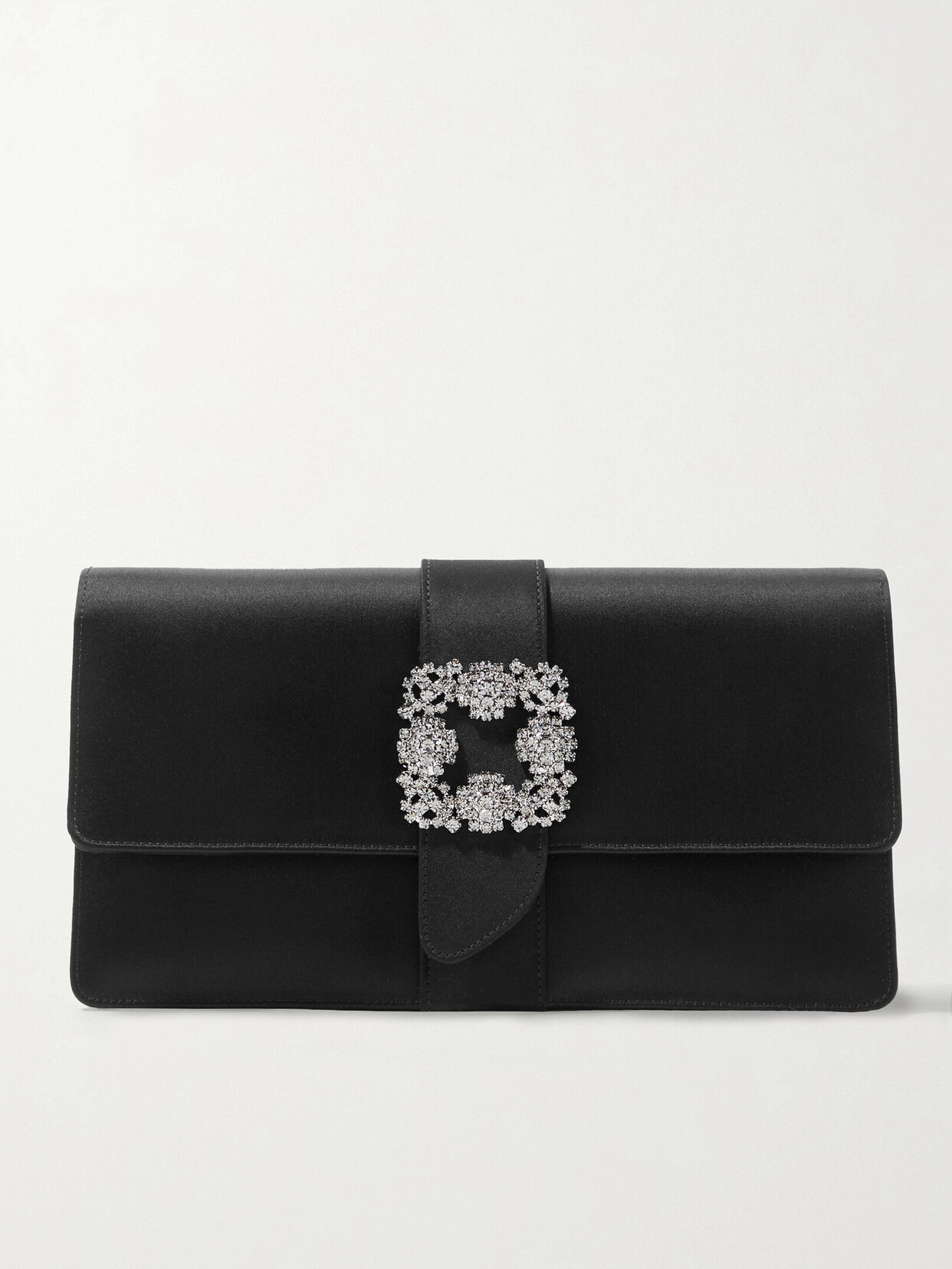 Manolo Blahnik Capri Crystal-embellished Satin Clutch In Black