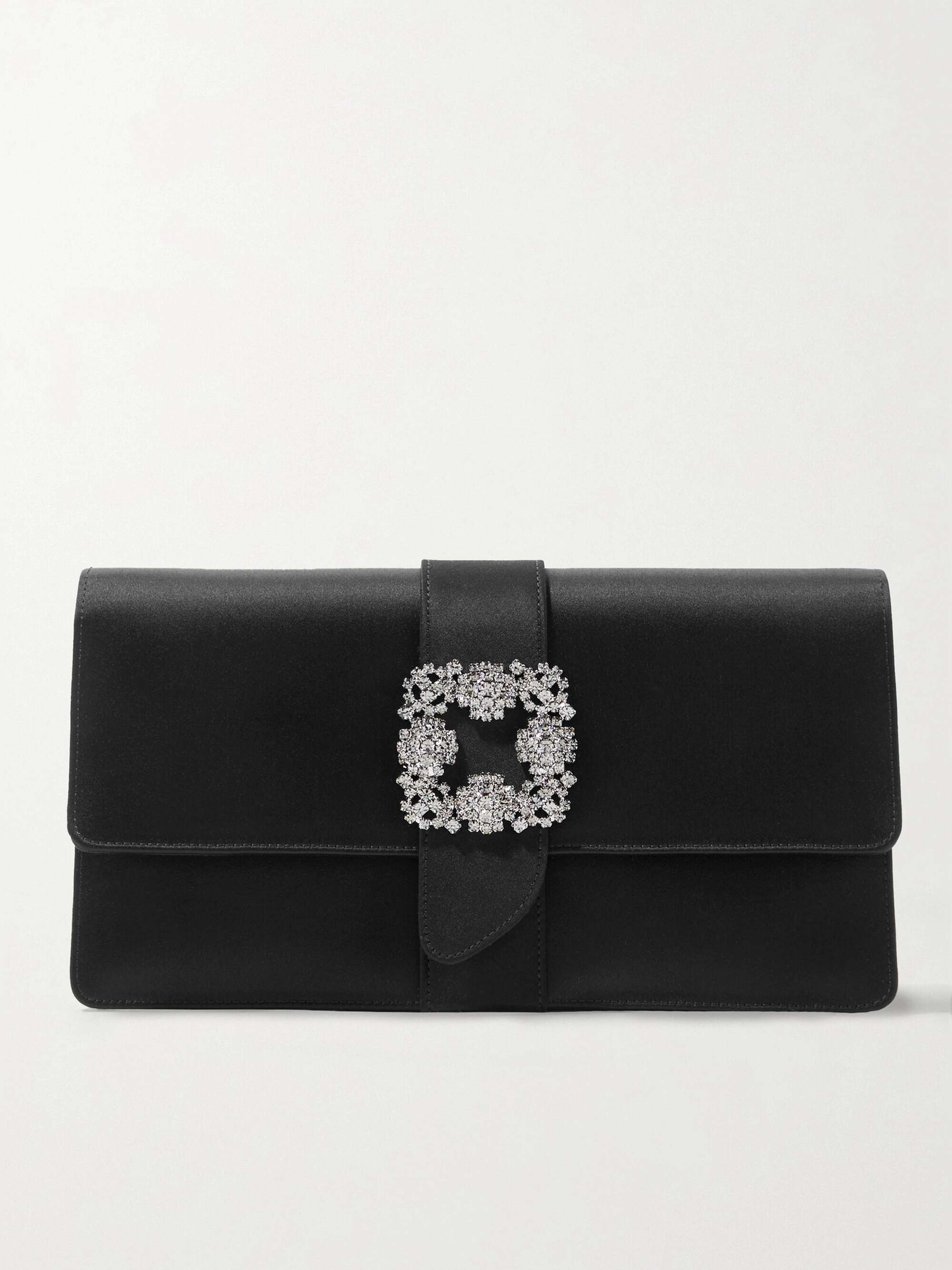 Black Capri crystal-embellished satin clutch | MANOLO BLAHNIK | NET-A ...