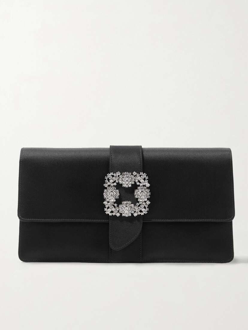 Manolo Blahnik Capri Crystal-embellished Satin Clutch