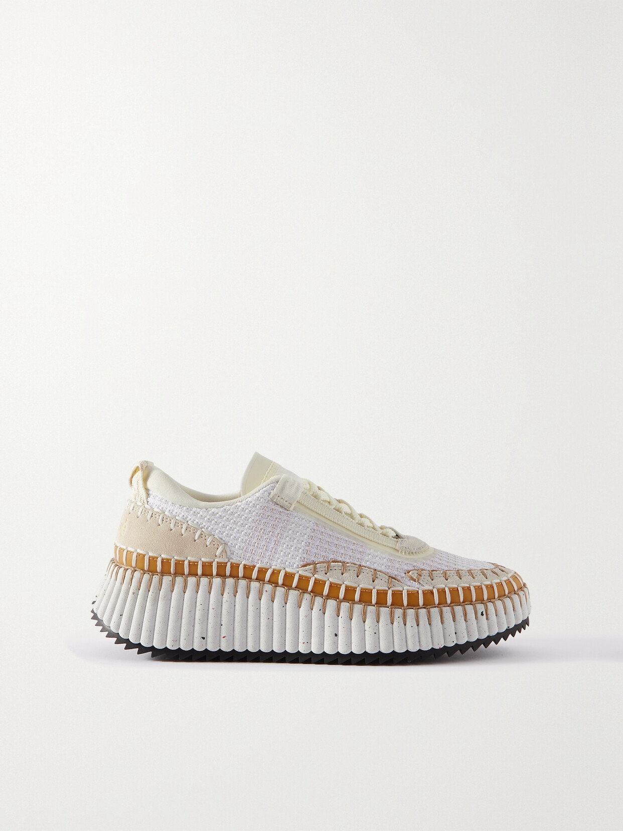 Chloé Nama Blanket-stitch Recycled-mesh Trainers In White