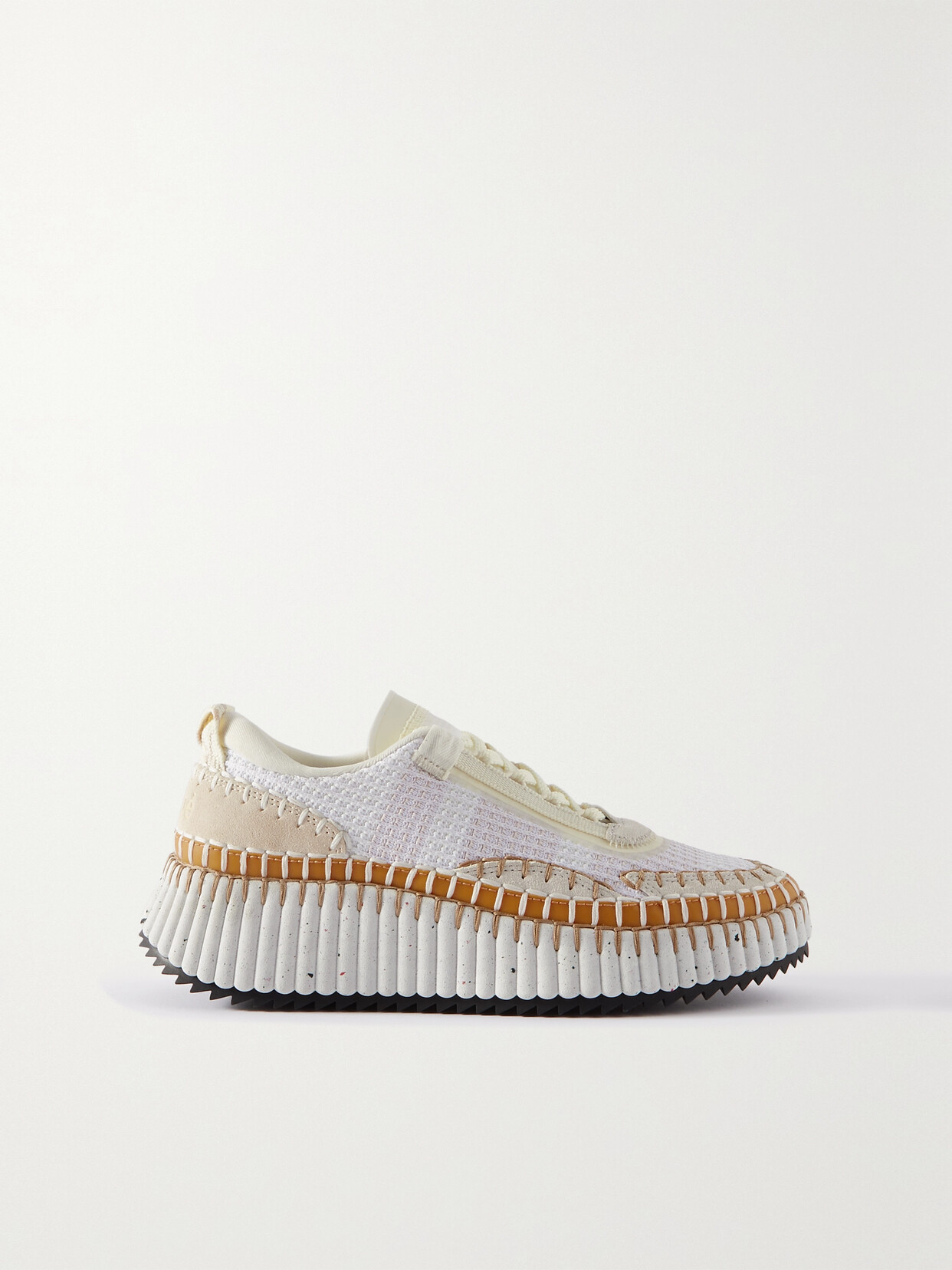 CHLOÉ NAMA EMBROIDERED SUEDE AND RECYCLED-MESH SNEAKERS