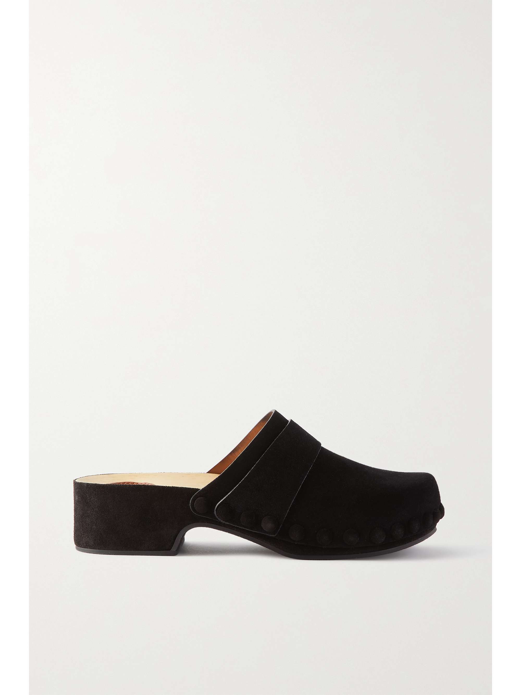 black suede clogs
