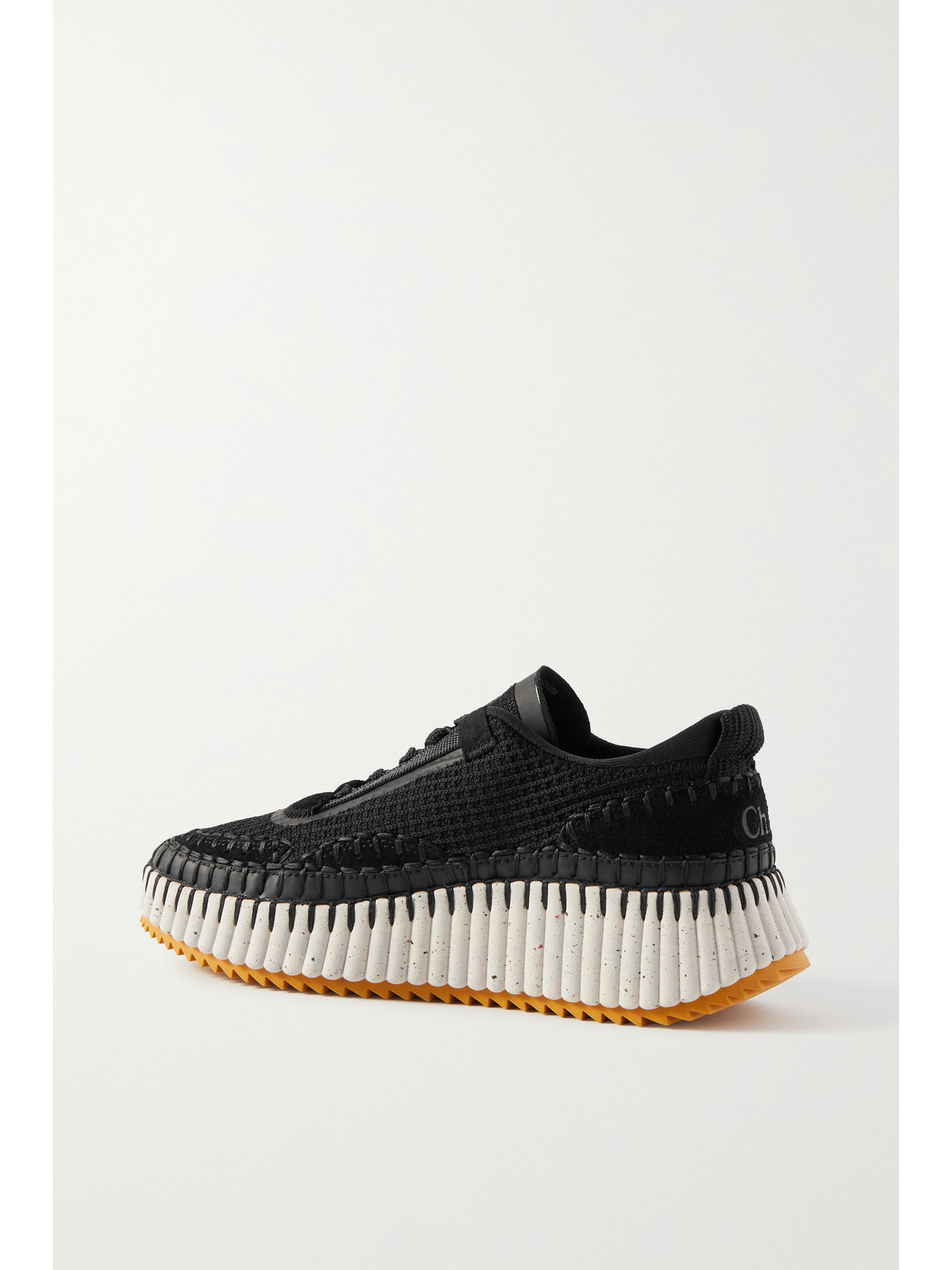 Chloé Nama Embroidered Suede And Recycled-mesh Sneakers In Black