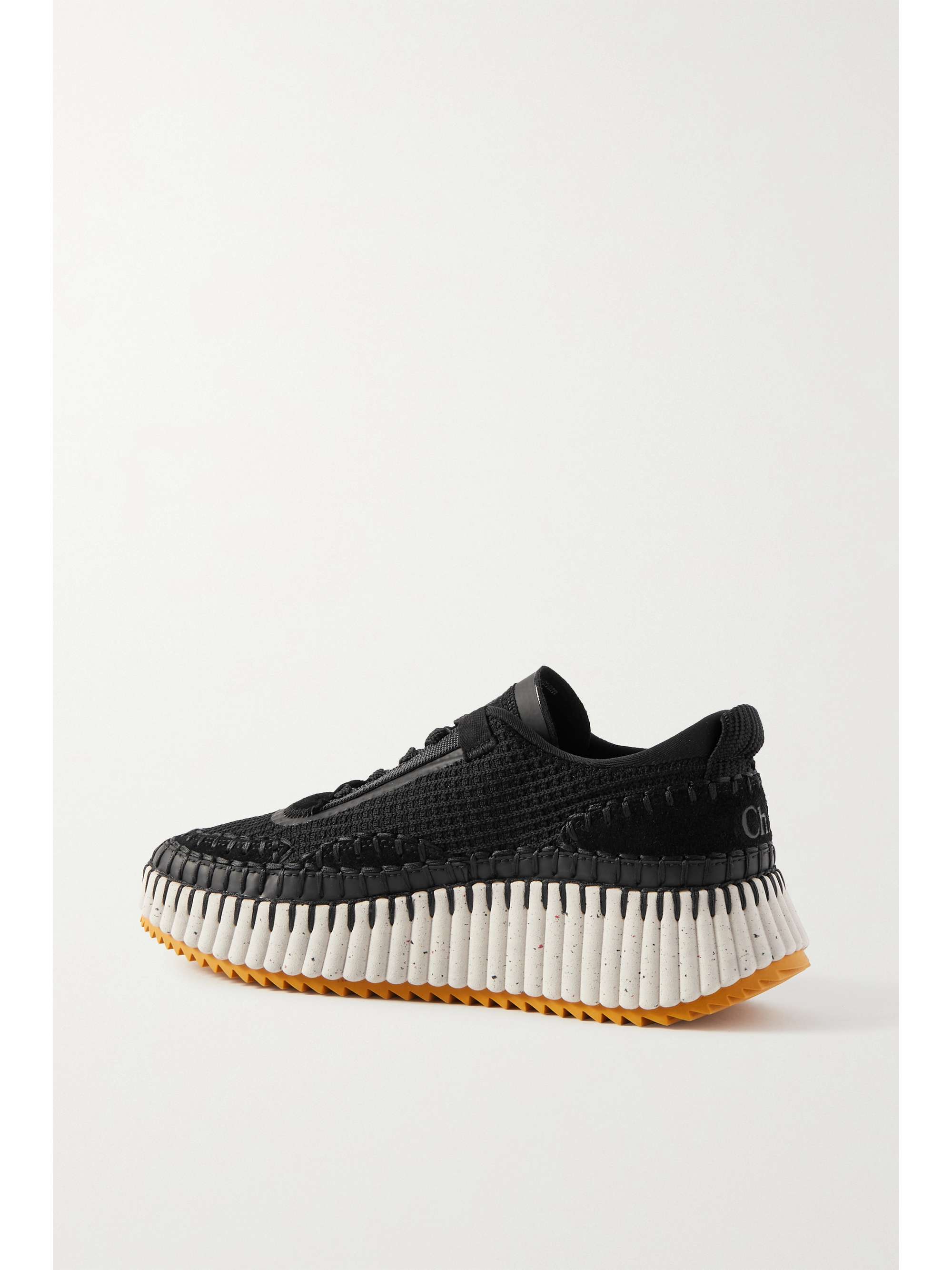 CHLOÉ + NET SUSTAIN Nama embroidered suede and recycled-mesh sneakers