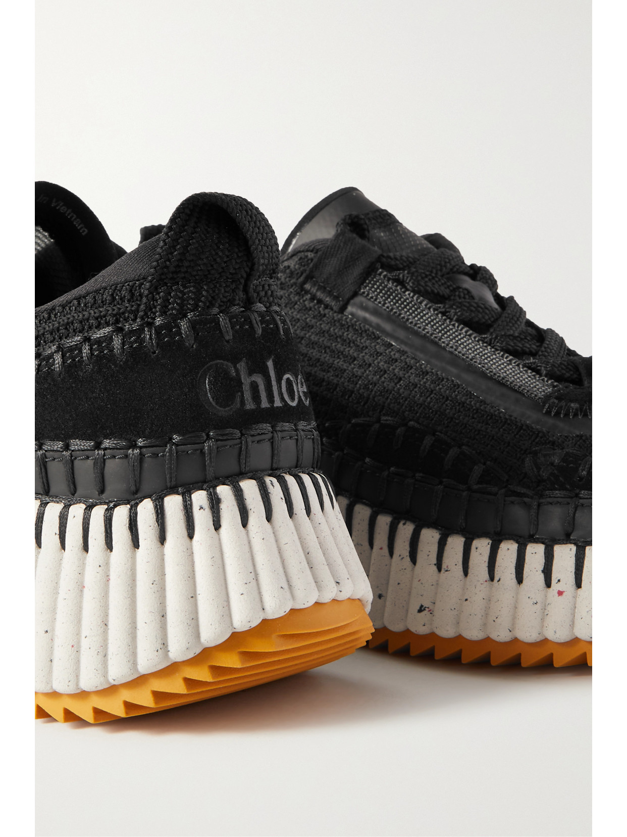 Shop Chloé Nama Embroidered Suede And Recycled-mesh Sneakers In Black