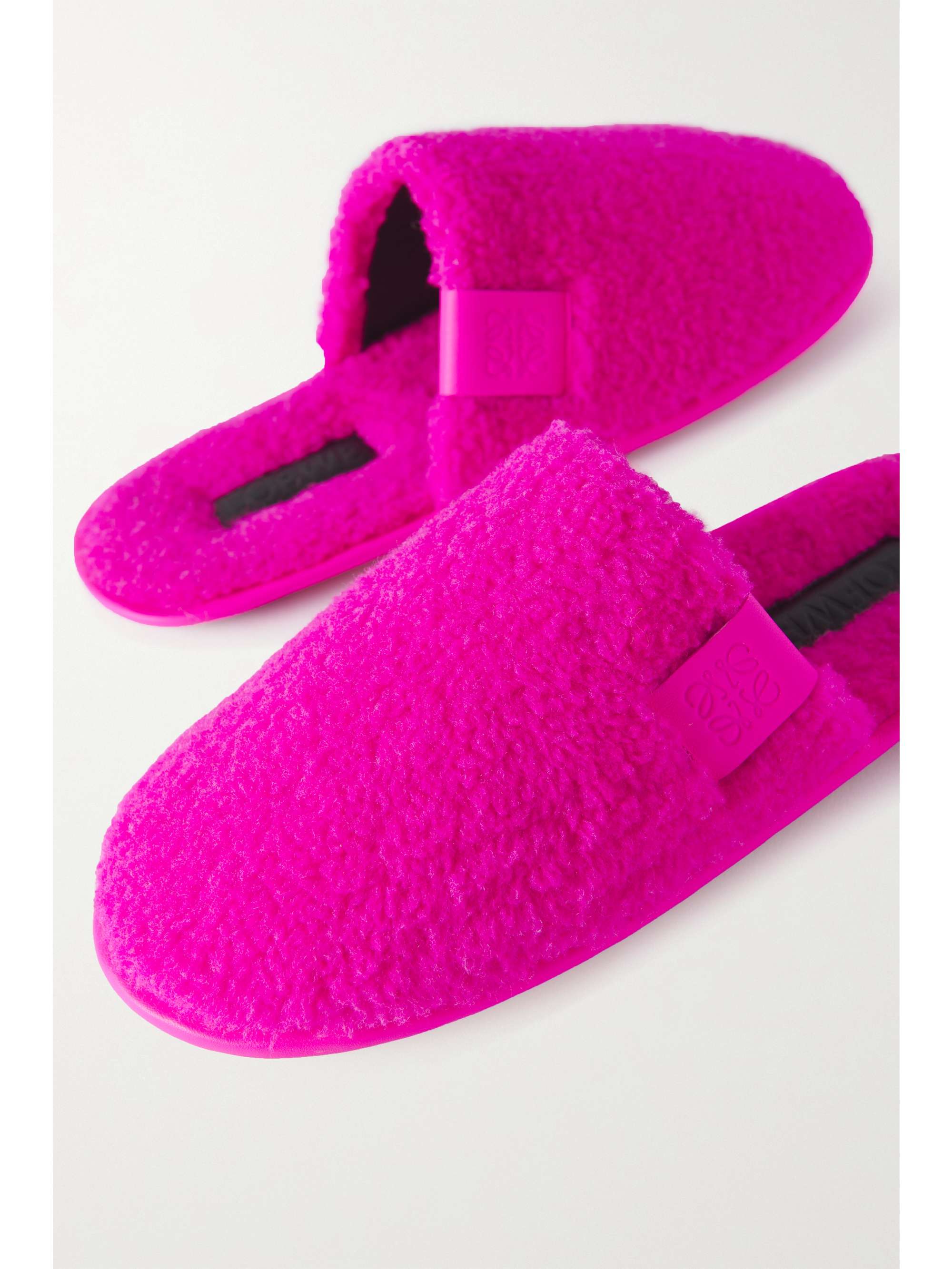 LOEWE Neon leather-trimmed fleece slippers