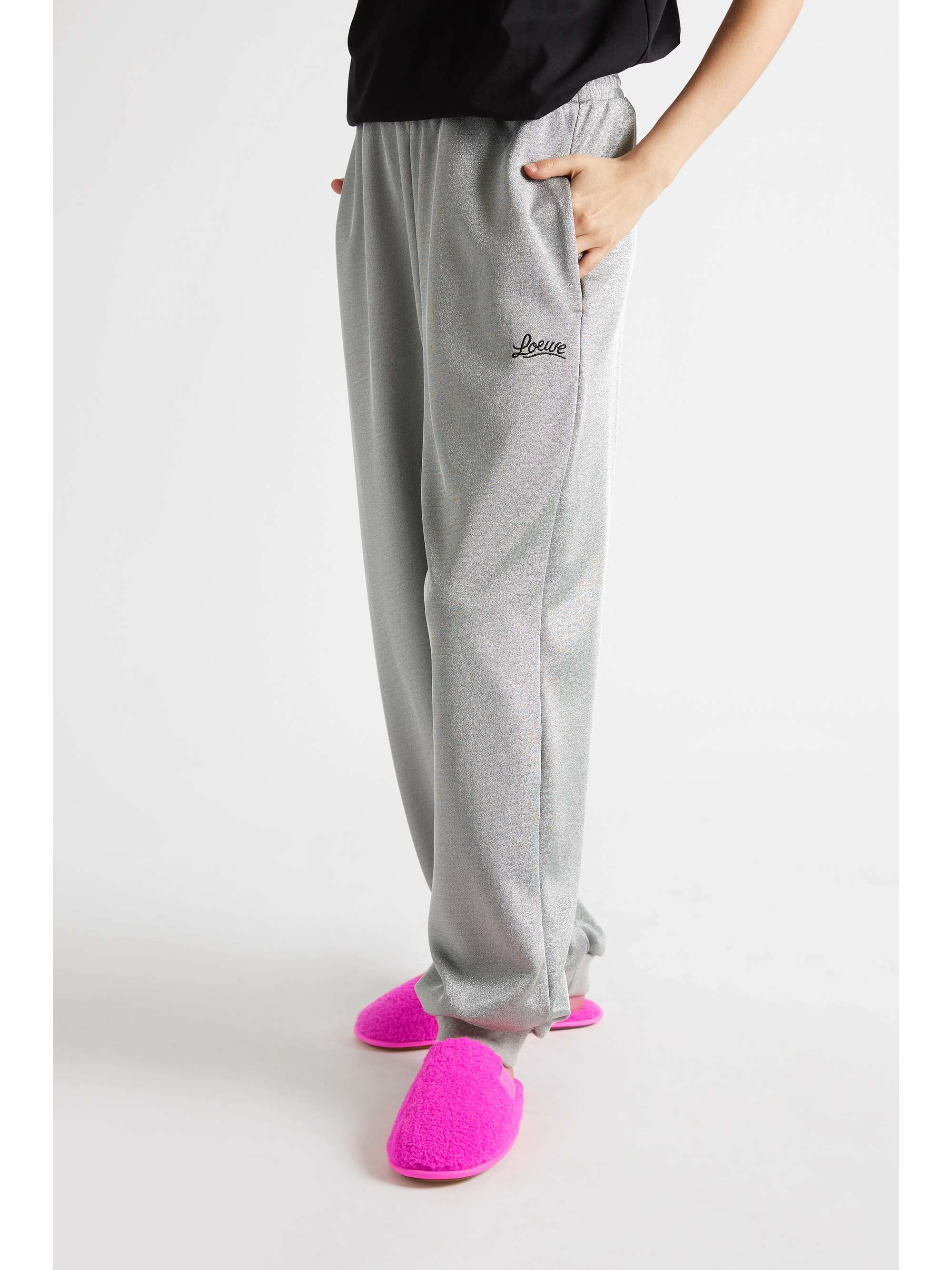 LOEWE Neon leather-trimmed fleece slippers