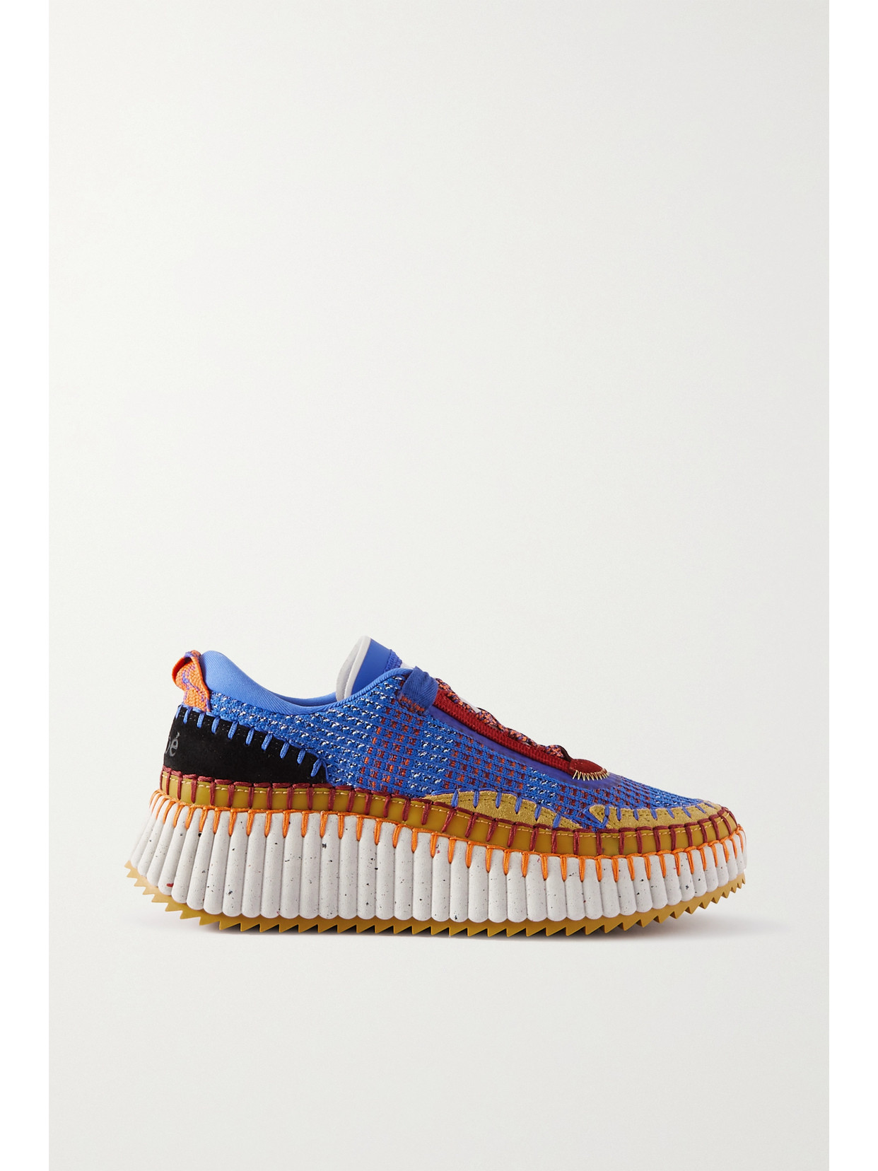 Chloé Nama Embroidered Suede And Recycled-mesh Sneakers In Blue
