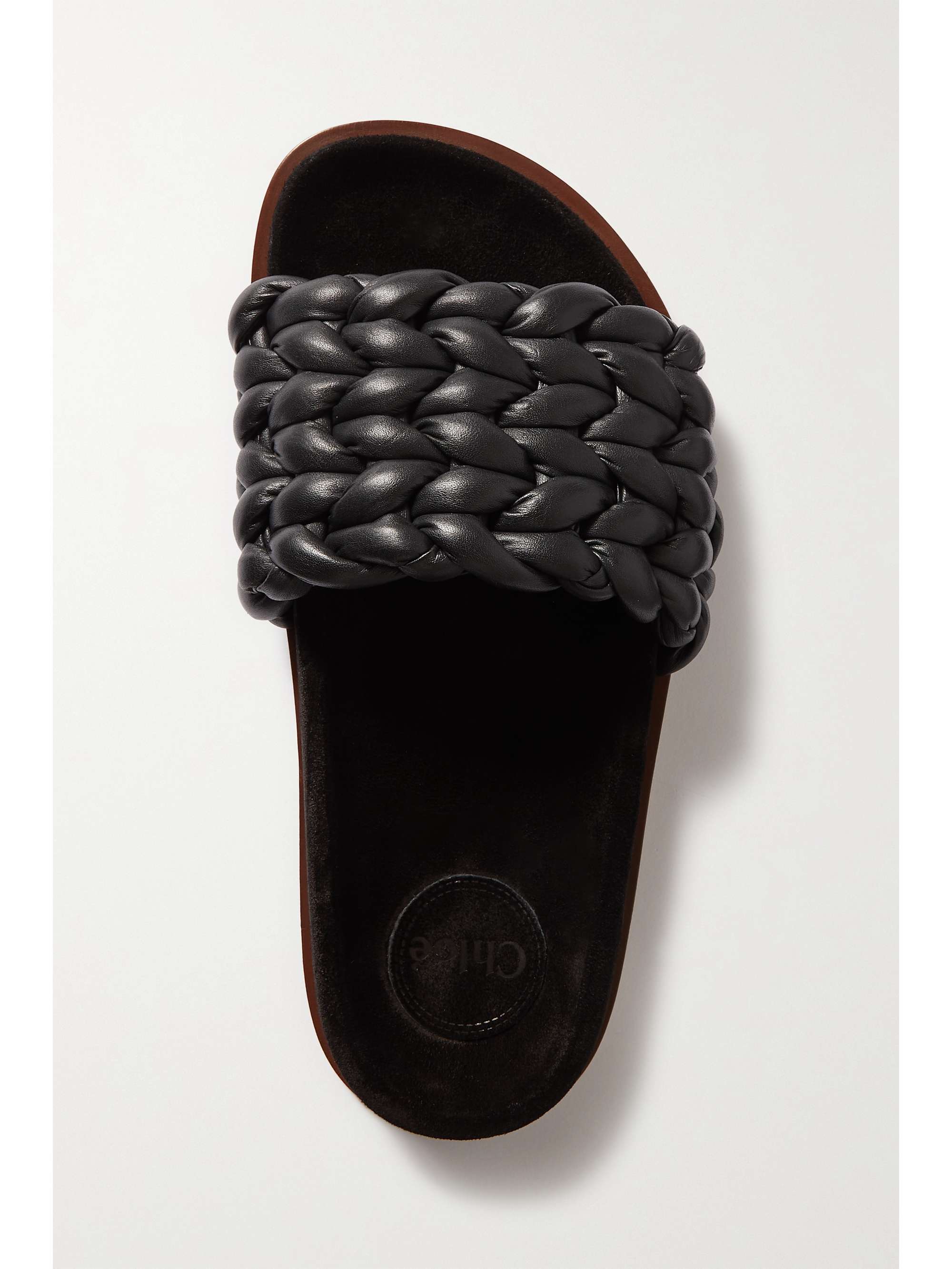 black woven slides