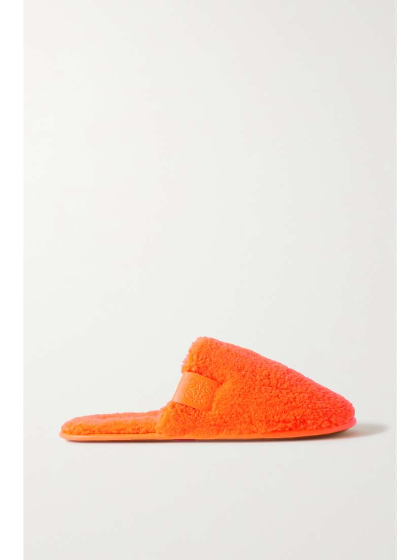 Loewe Neon Leather-trimmed Fleece Slippers