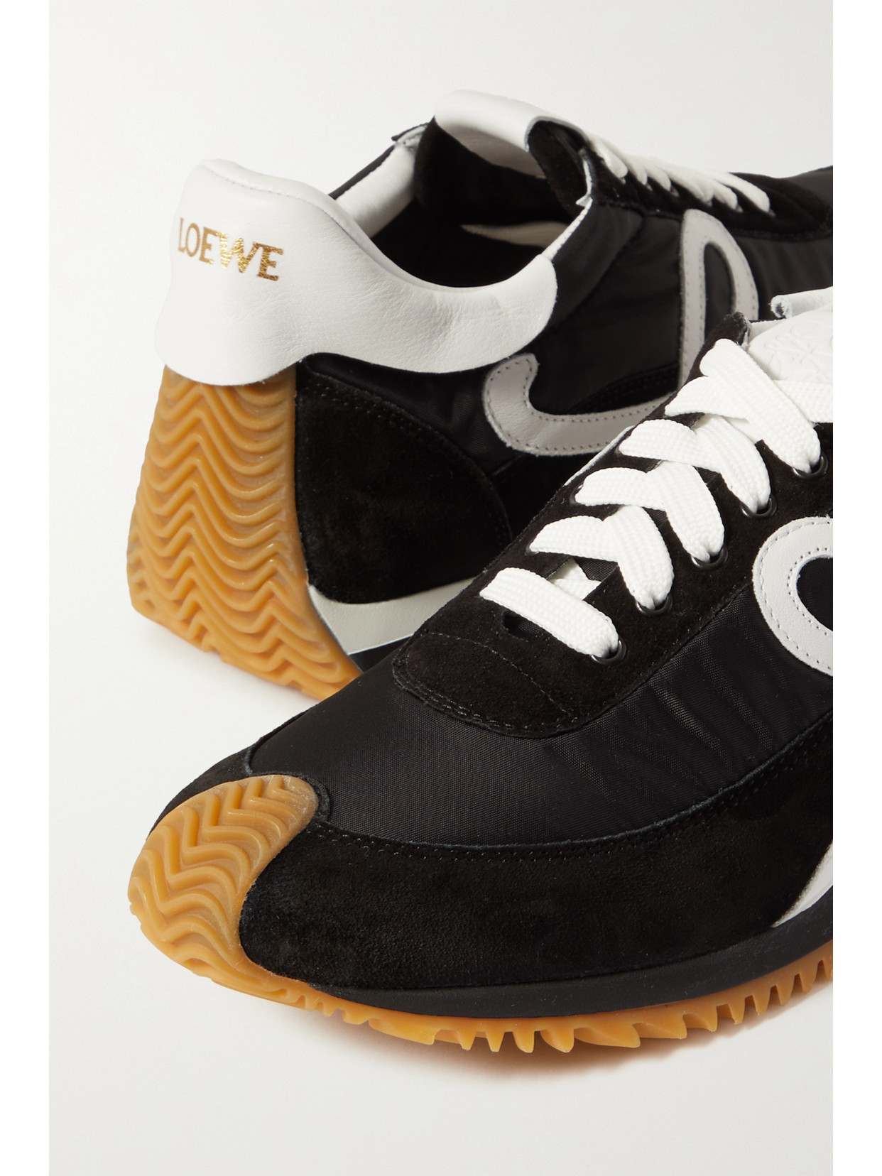 Shop Loewe Flow Logo-appliquéd Leather And Shell Sneakers In Black