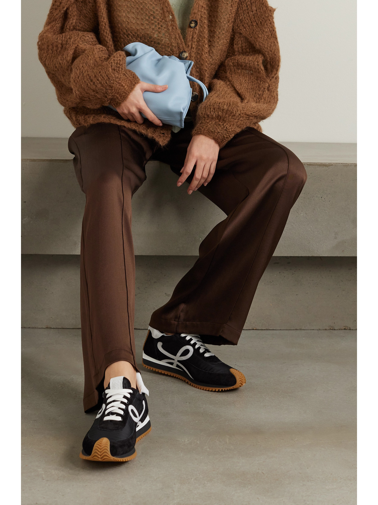 LOEWE FLOW LOGO-APPLIQUÉD LEATHER AND SHELL SNEAKERS