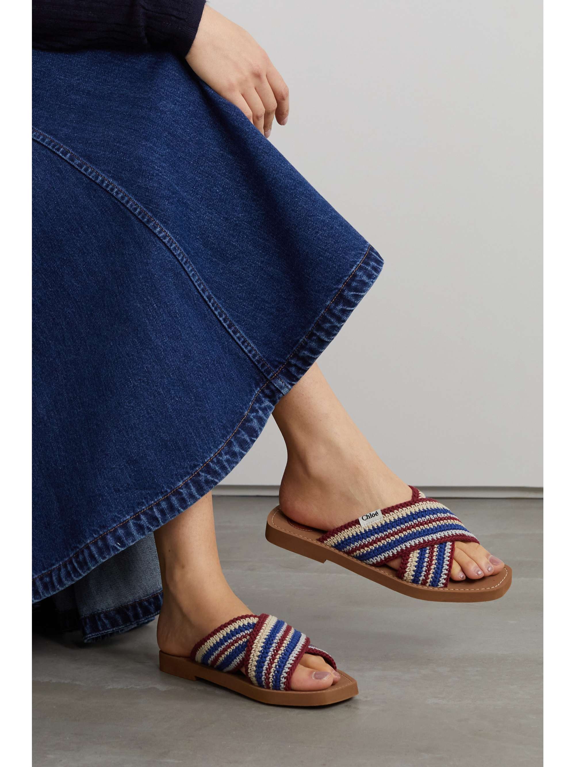 CHLOÉ Woody striped crocheted slides | NET-A-PORTER