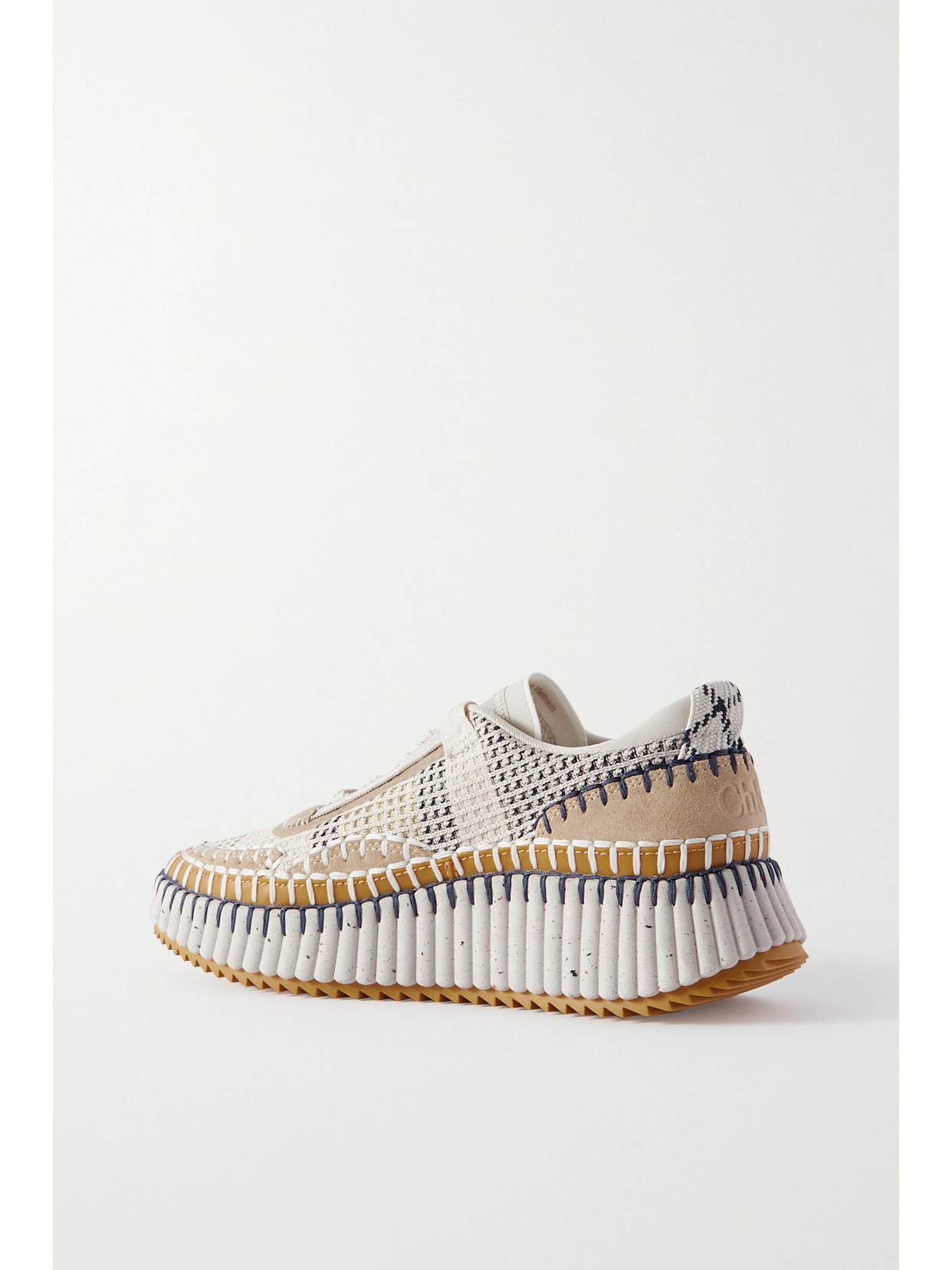 Chloé Nama Embroidered Suede And Recycled-mesh Sneakers In Neutrals