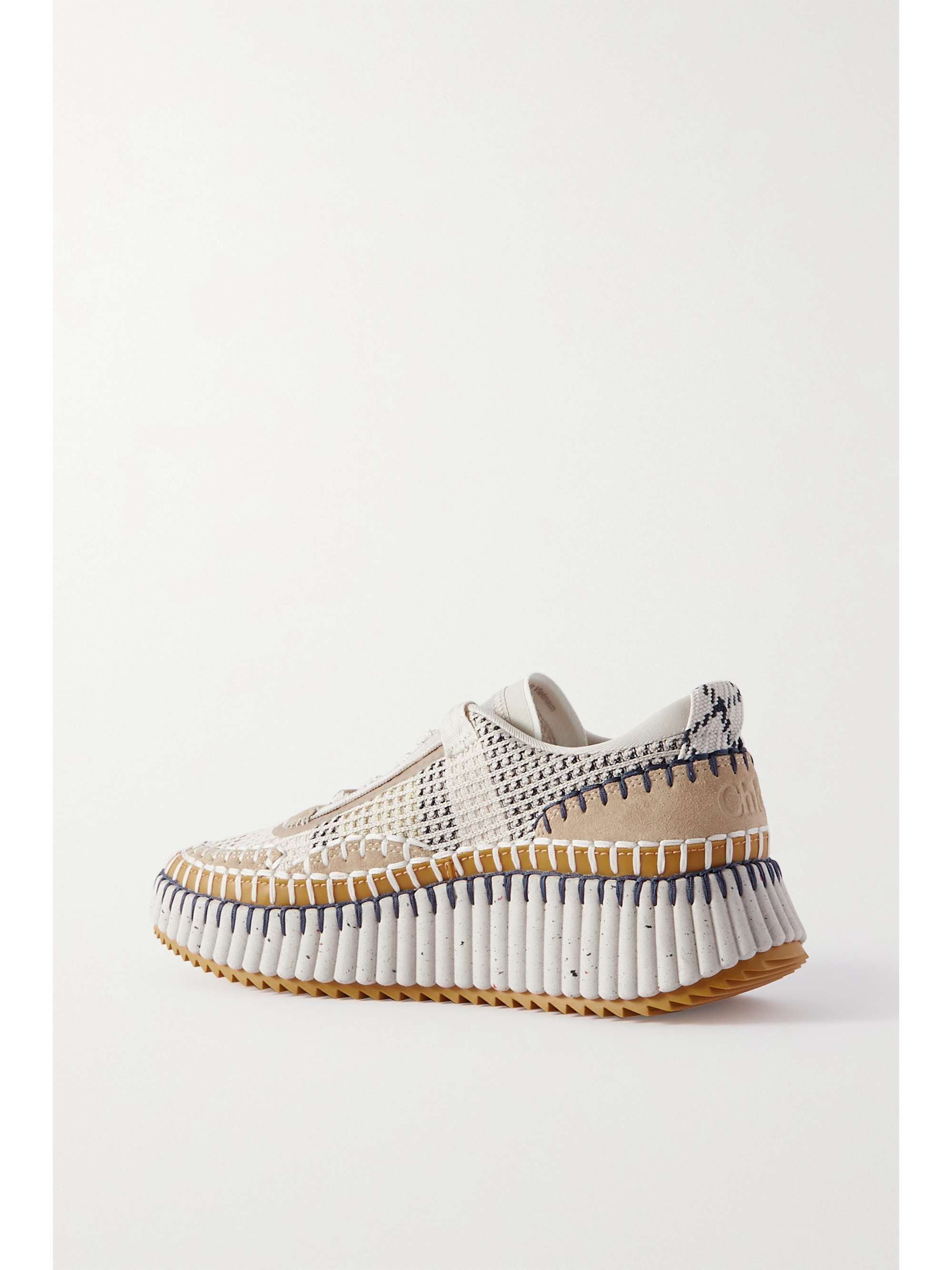 CHLOÉ + NET SUSTAIN Nama Sneakers aus Veloursleder und recyceltem Mesh mit Stickereien
