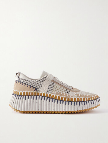 Chloé Nama embroidered suede and recycled-mesh sneakers