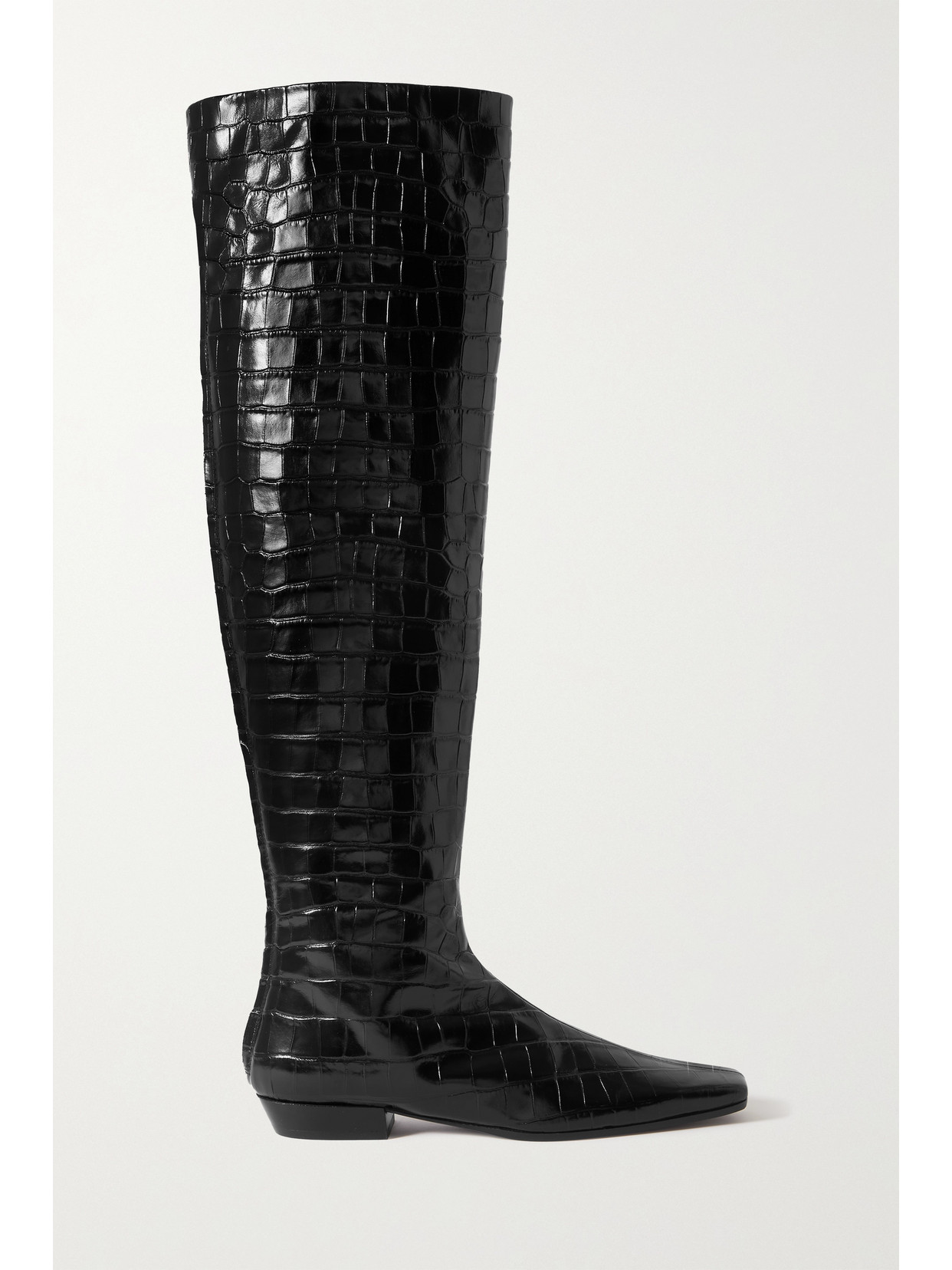 Totême Crocodile-effect Leather Over-the-knee Boots In Black