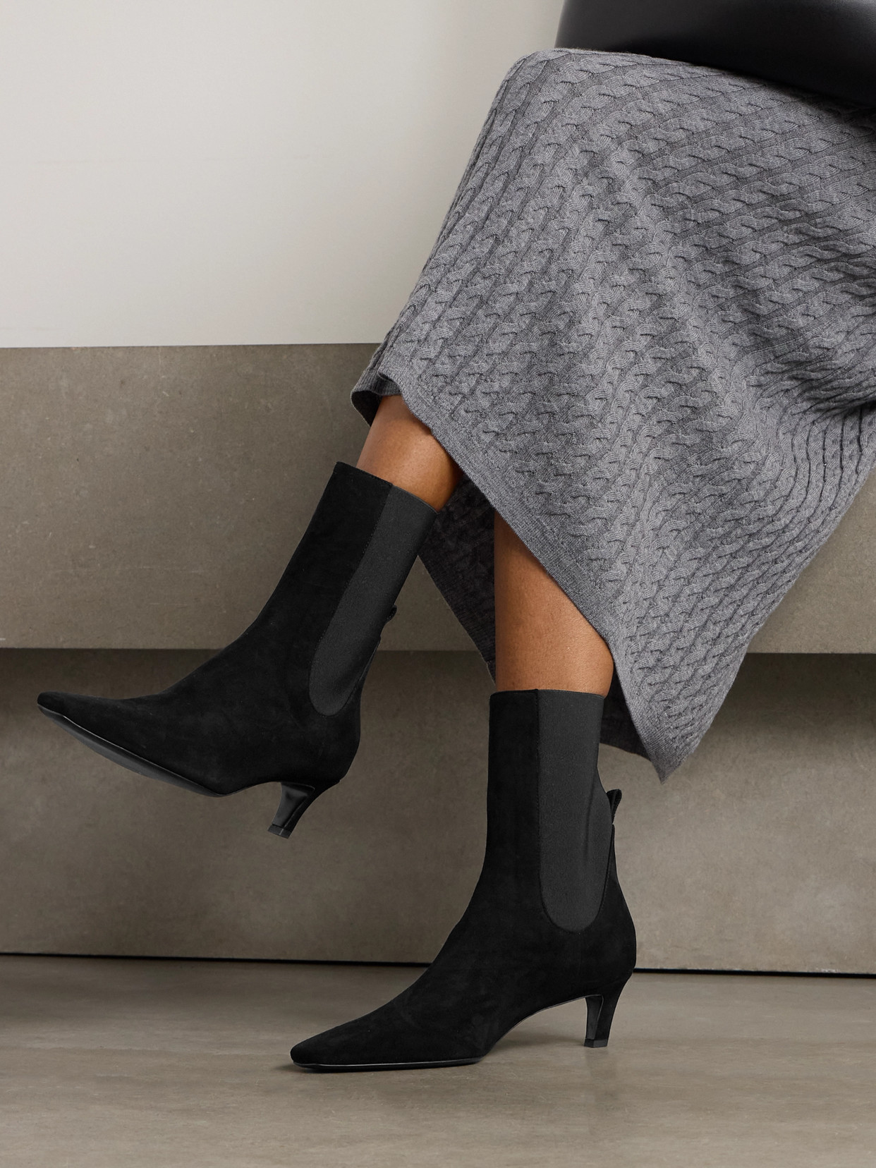 Shop Totême The Mid Heel Suede Chelsea Boots In Black