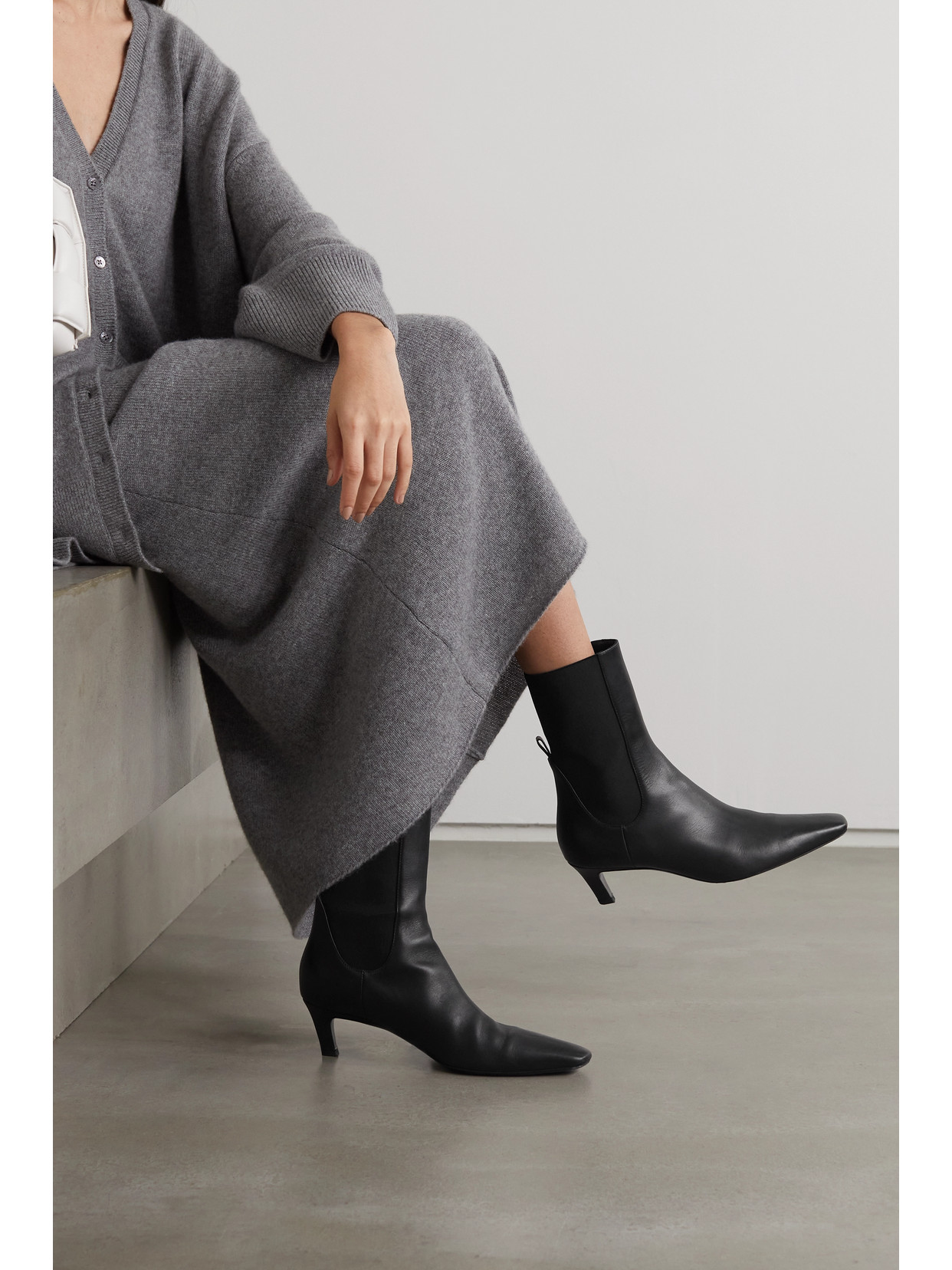 Shop Totême + Net Sustain The Mid Heel Leather Ankle Boots In Black