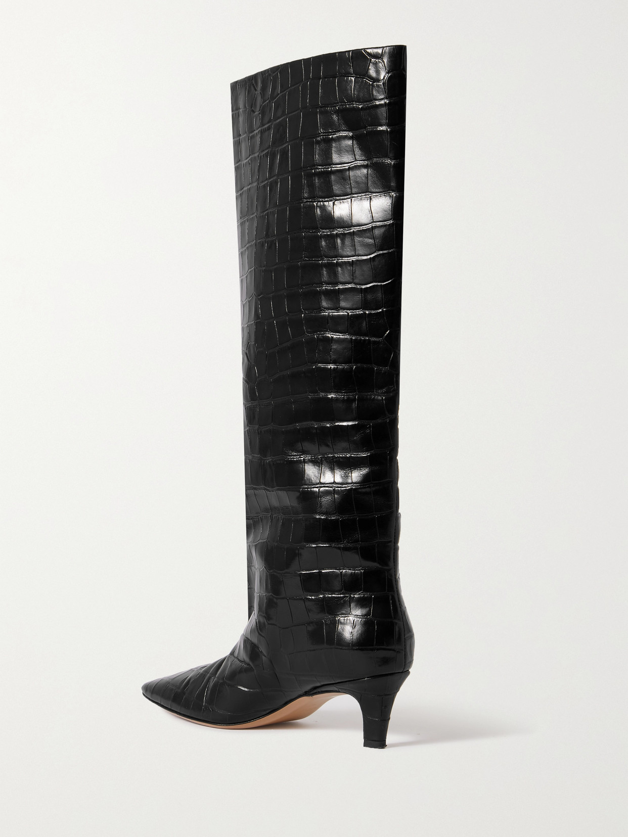 Shop Totême + Net Sustain Croc-effect Leather Knee Boots In Black