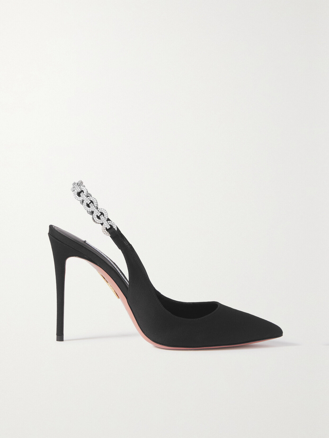 Aquazzura Love Link 105 Crystal-embellished Grosgrain Slingback Pumps - Black
