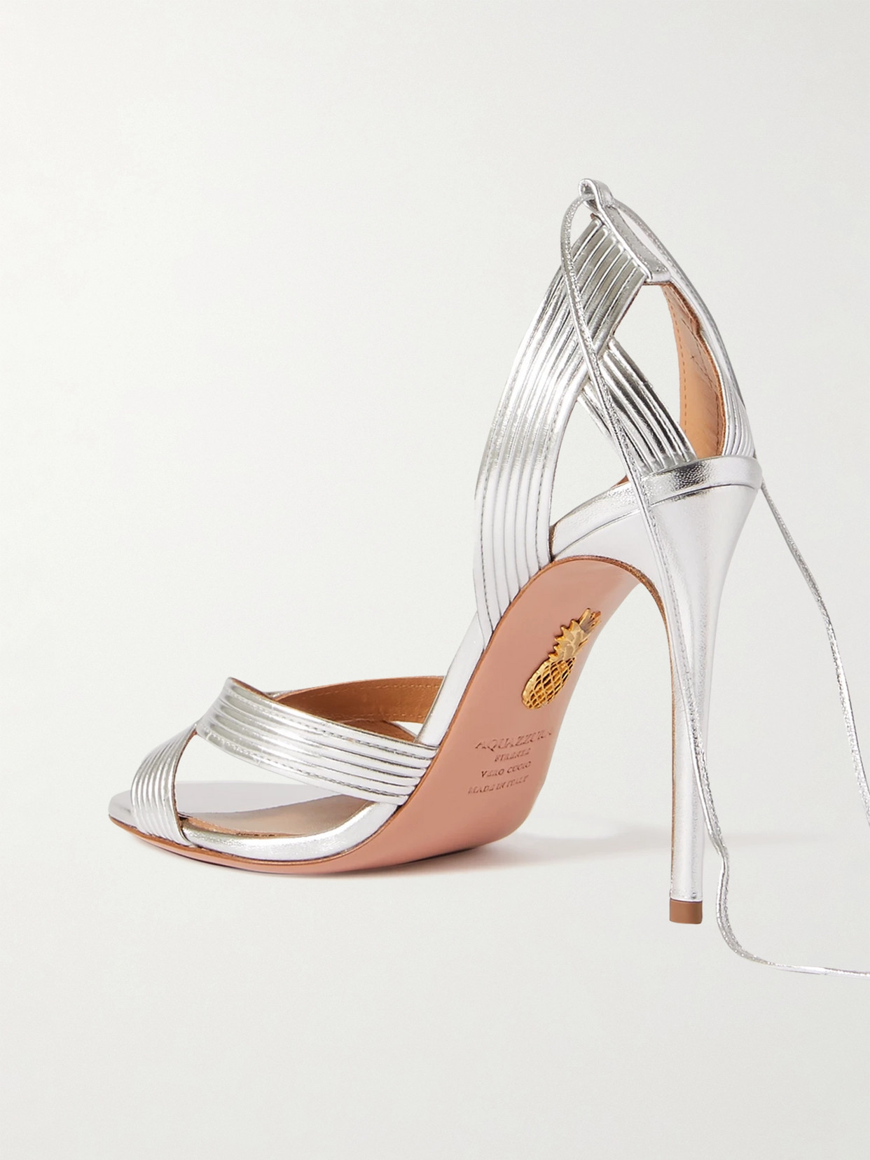 Aquazzura Ari 105 Metallic-leather Sandals In Silver