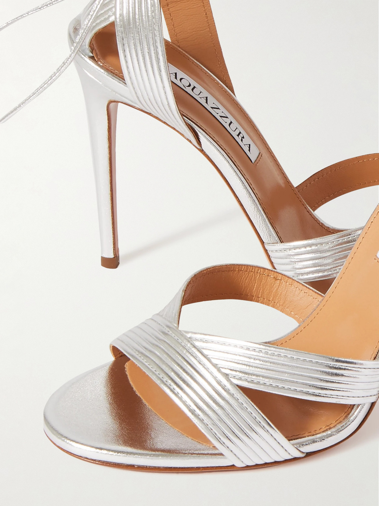 Aquazzura Ari 105 Metallic-leather Sandals In Silver