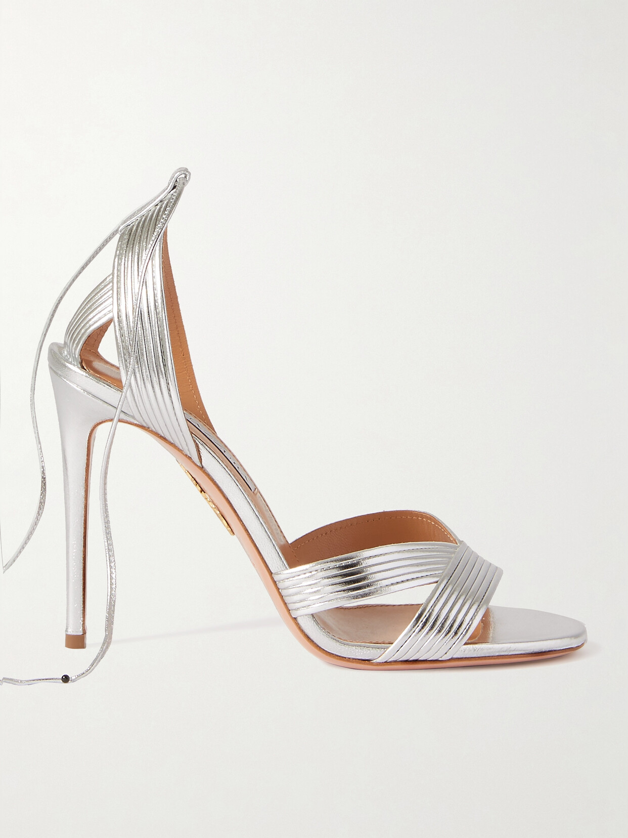 Aquazzura Ari 105 Metallic-leather Sandals In Silver