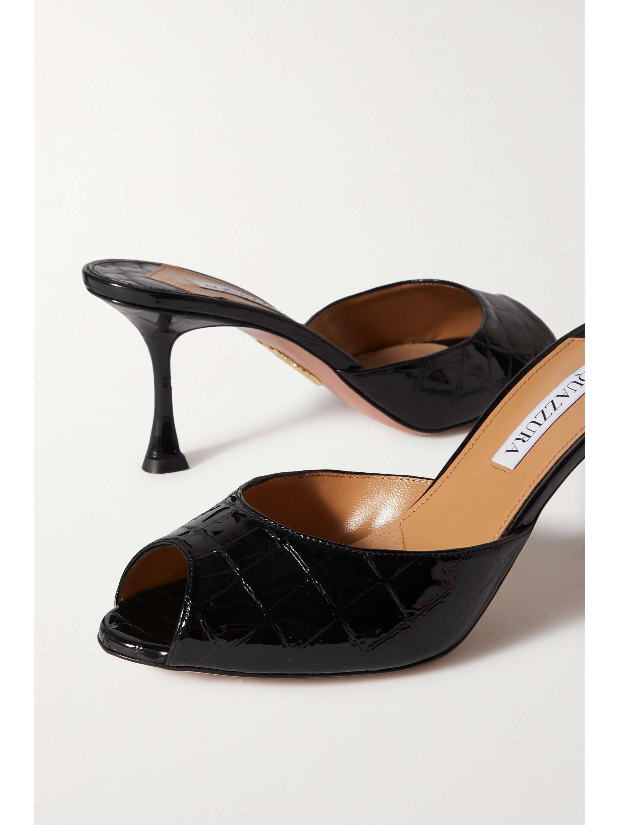 AQUAZZURA Carrie 75 亮泽仿鳄鱼纹皮革穆勒鞋