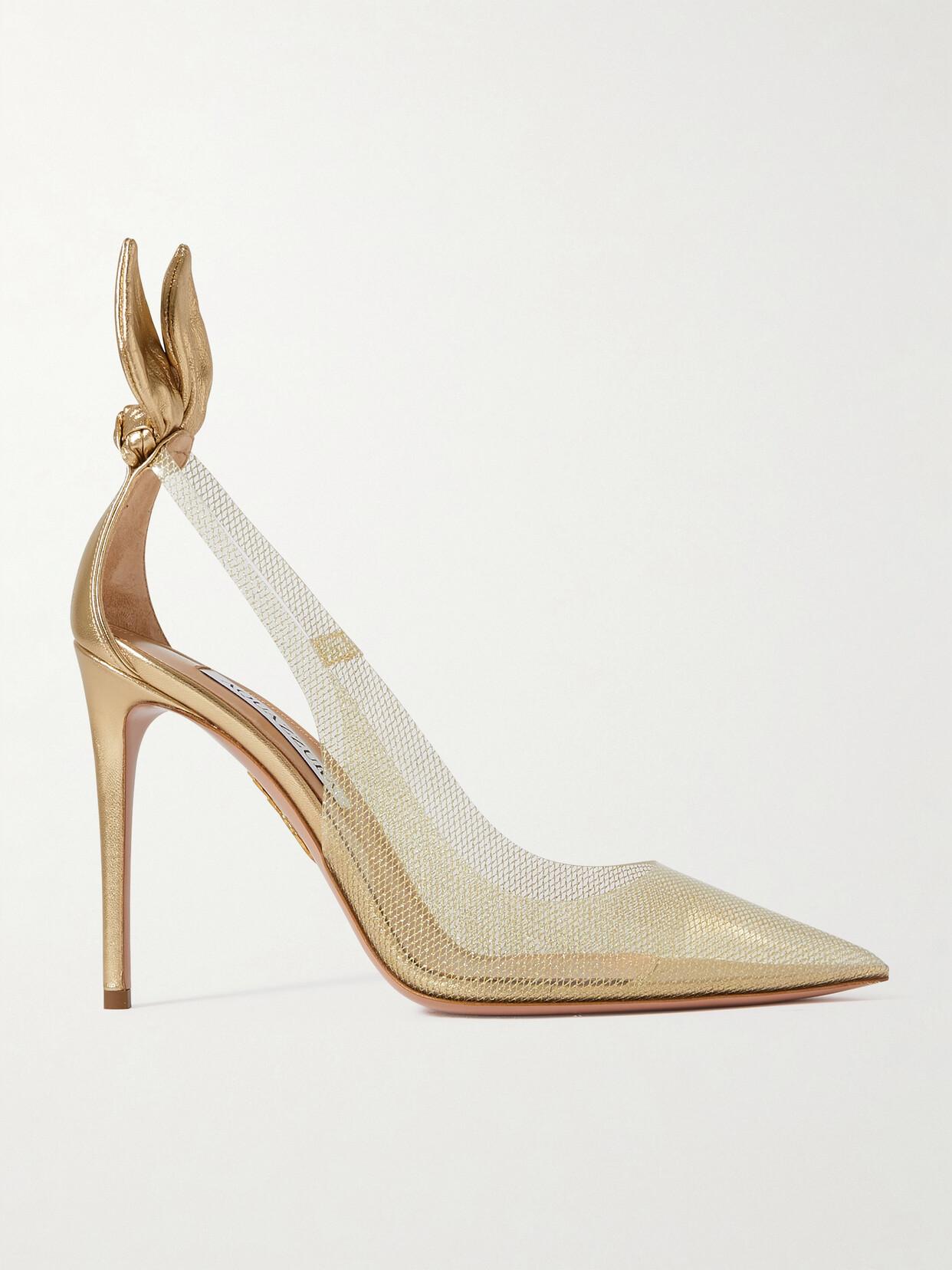 Aquazzura Bow Tie 105 Glittered Pvc And Metallic Leather Pumps - Gold