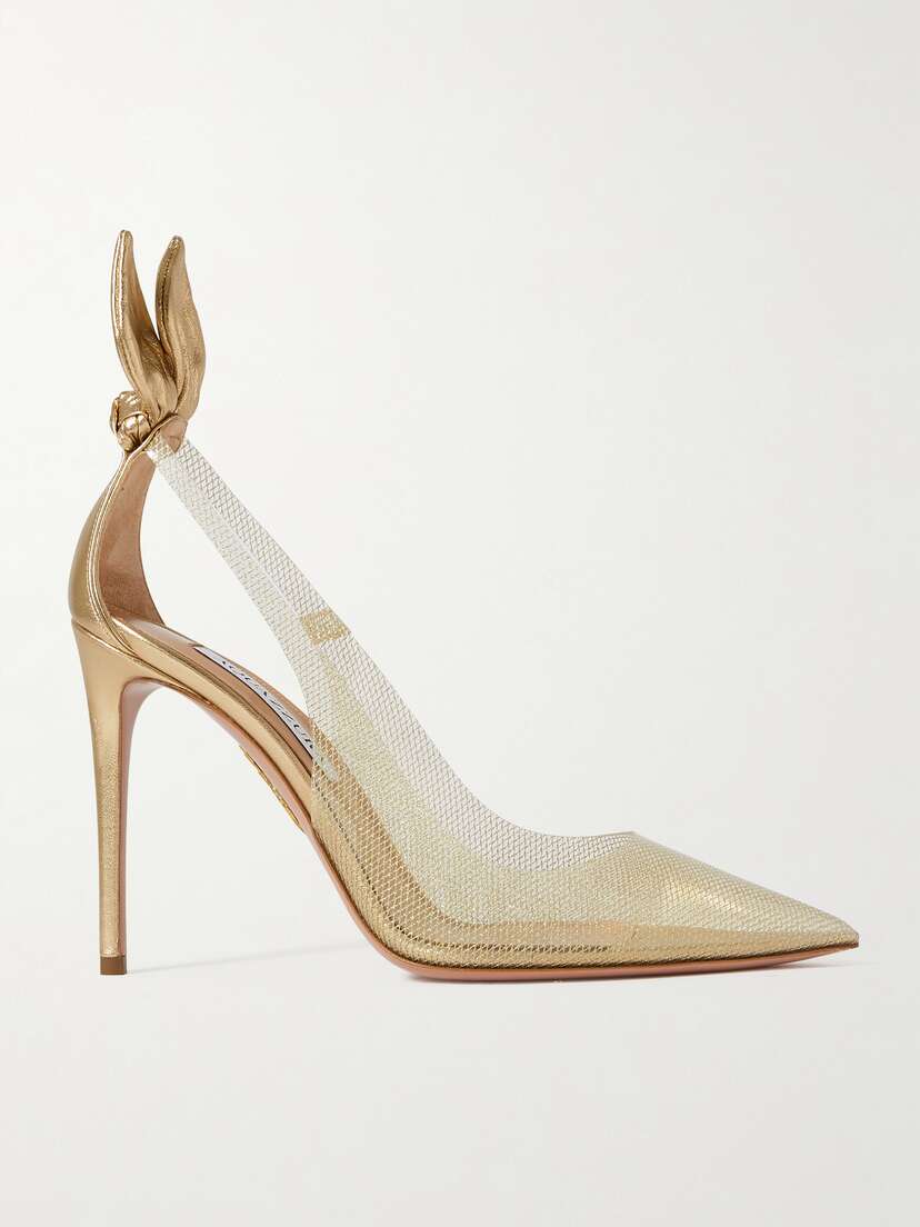 Aquazzura Bow Tie 105 Glittered Pvc And Metallic Leather Pumps