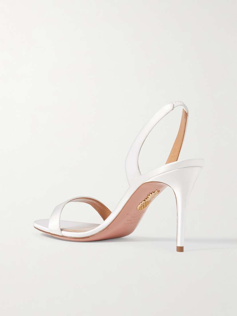 Aquazzura So Nude 85 Satin Slingback Sandals - side view in White