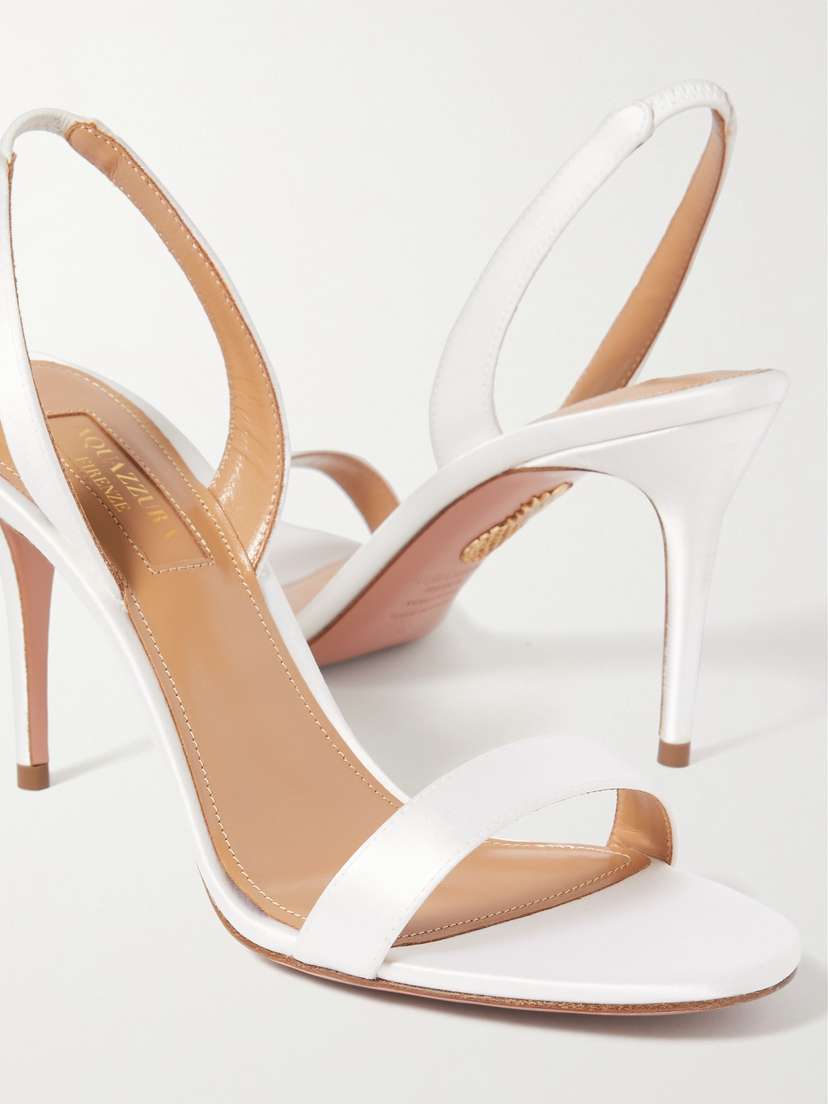 Aquazzura So Nude 85 Satin Slingback Sandals - detail view in White