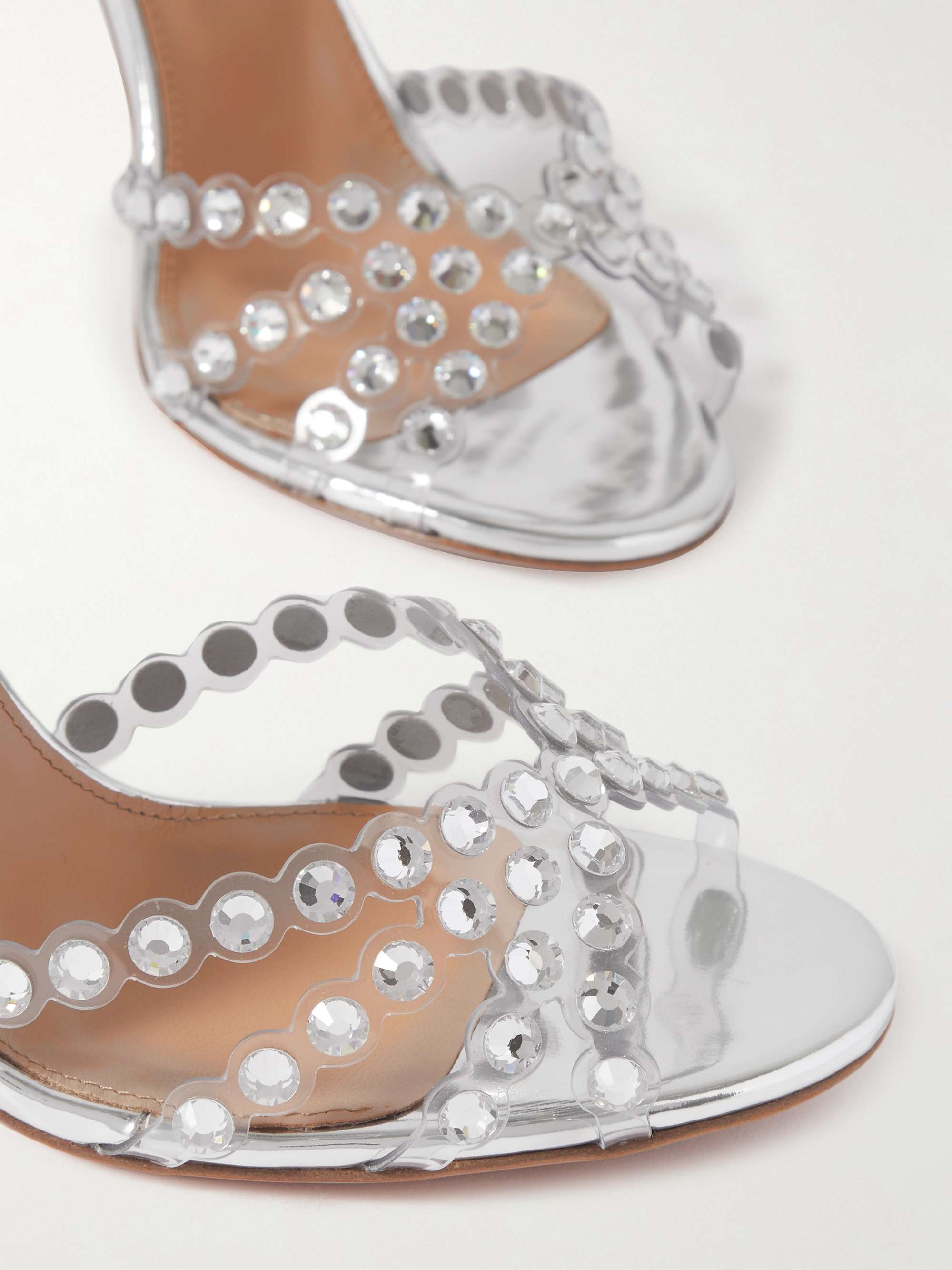 AQUAZZURA Tequila 105 metallic leather and crystal-embellished PVC sandals