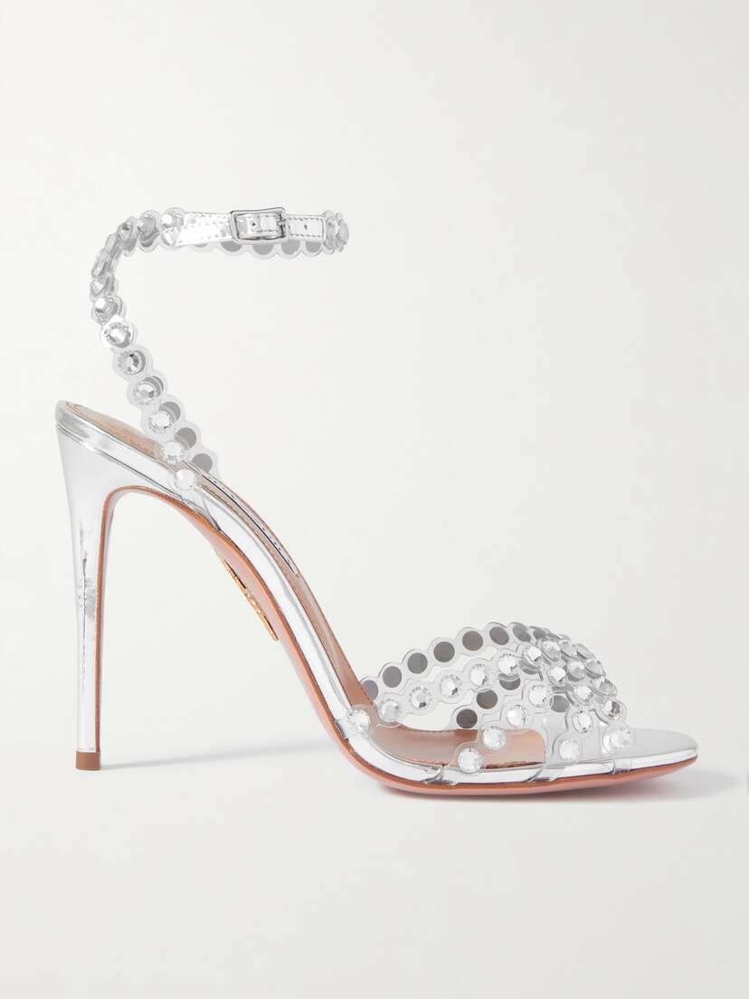 Aquazzura Tequila 105 Crystal-embellished Pvc And Metallic Leather Sandals