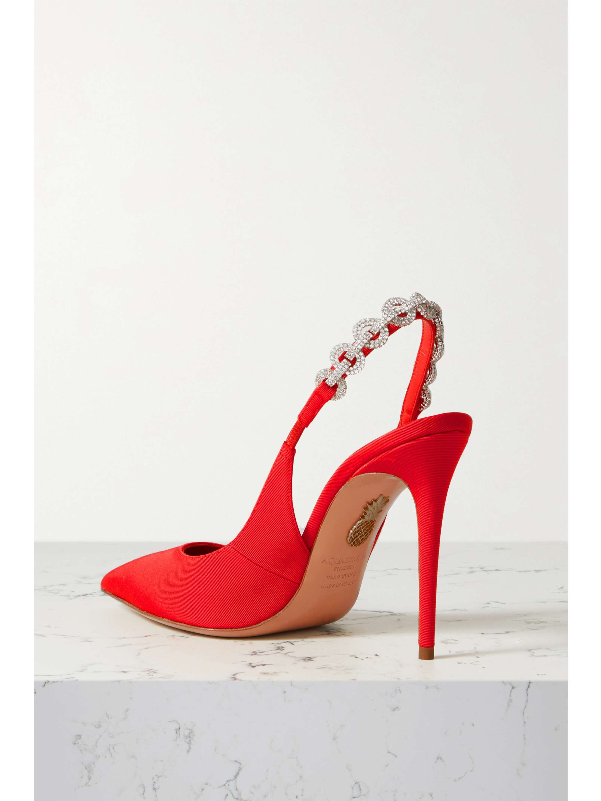 AQUAZZURA Love Link Sling 105 crystal-embellished grosgrain slingback pumps