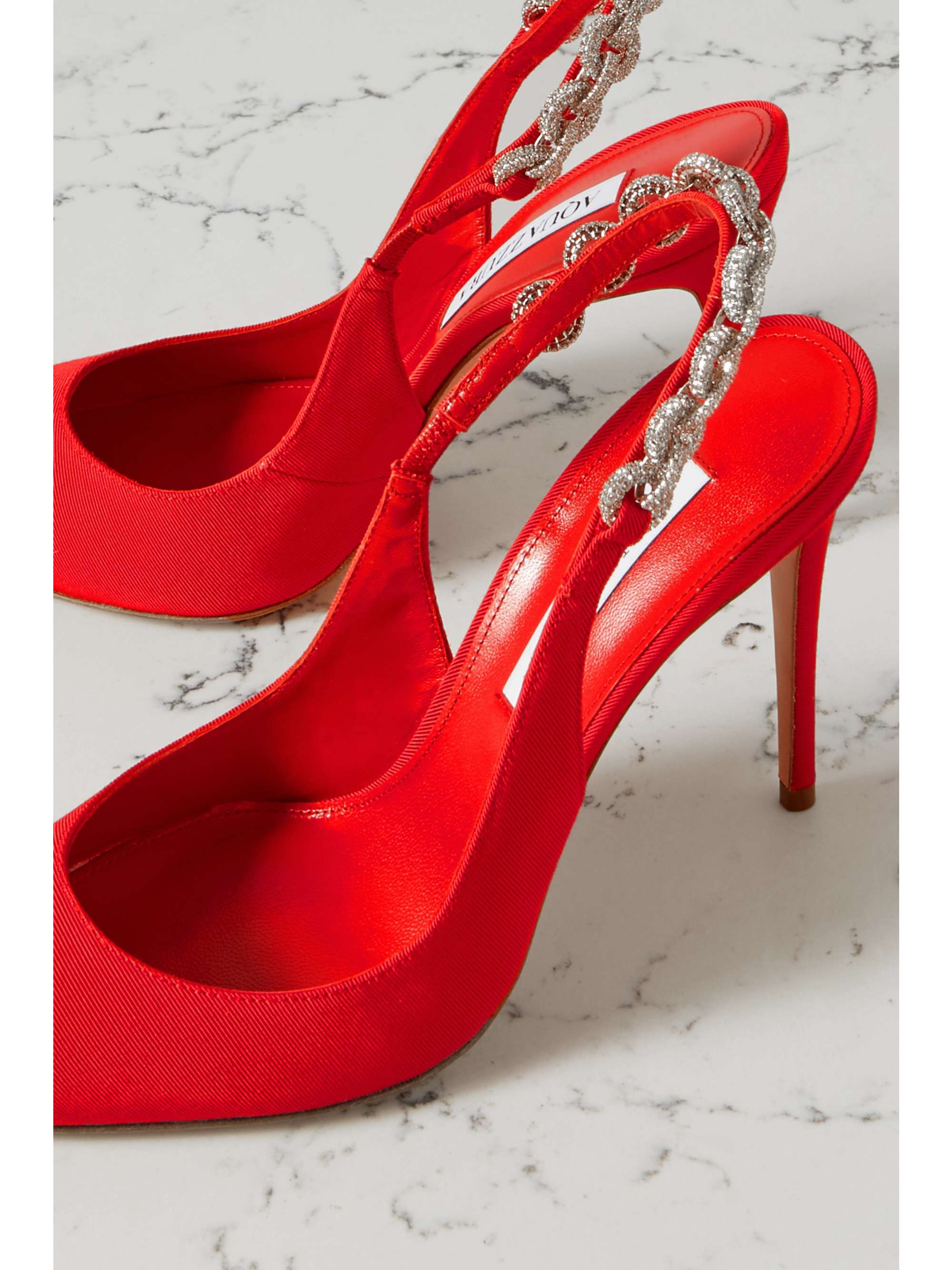 AQUAZZURA Love Link Sling 105 crystal-embellished grosgrain slingback pumps