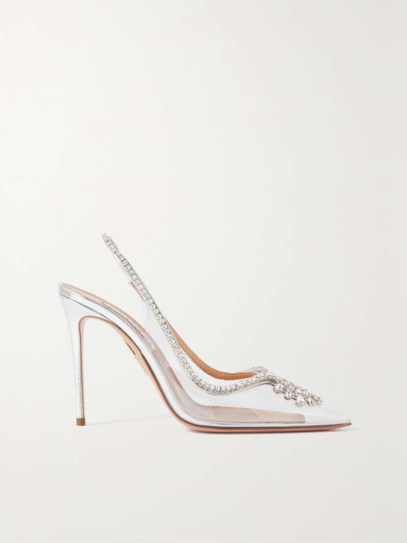 Aquazzura Seduction 105 Crystal-embellished Metallic Leather And Pvc Slingback Pumps