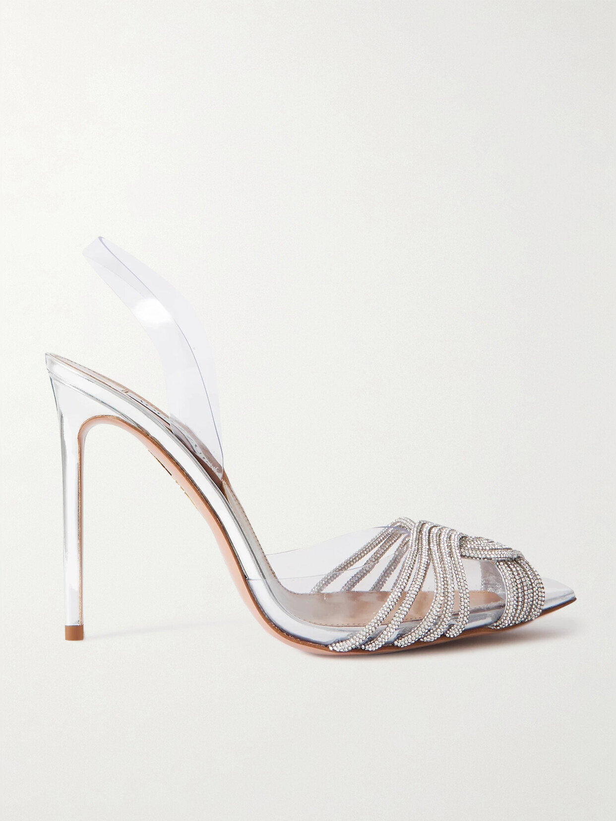 Shop Aquazzura Gatsbi 105 Crystal-embellished Pvc And Metallic Leather Slingback Pumps In Silver