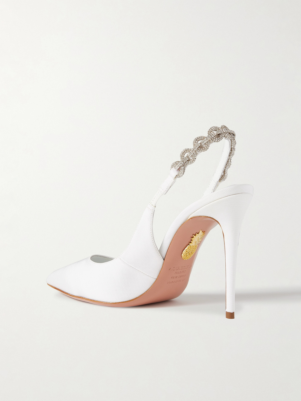 Shop Aquazzura Love Link 105 Crystal-embellished Grosgrain Slingback Pumps In White