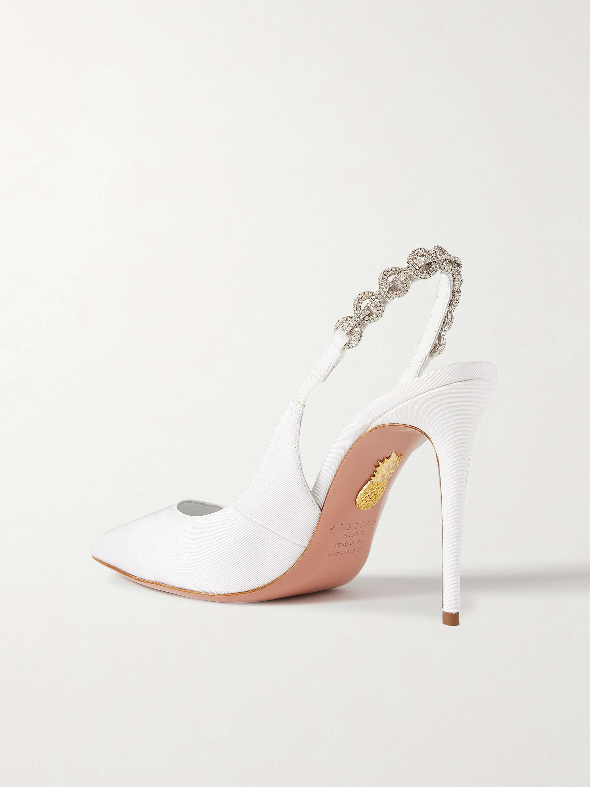 AQUAZZURA Love Link 105 crystal-embellished grosgrain slingback pumps ...