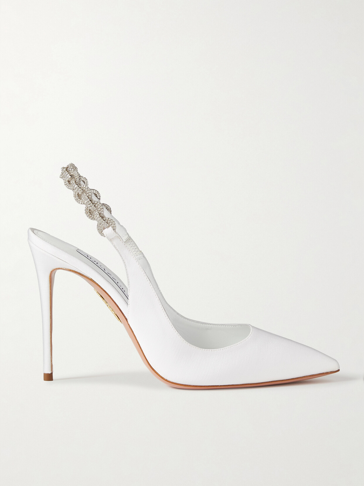 Shop Aquazzura Love Link 105 Crystal-embellished Grosgrain Slingback Pumps In White