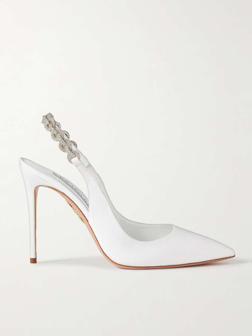 Aquazzura Love Link 105 Crystal-embellished Grosgrain Slingback Pumps
