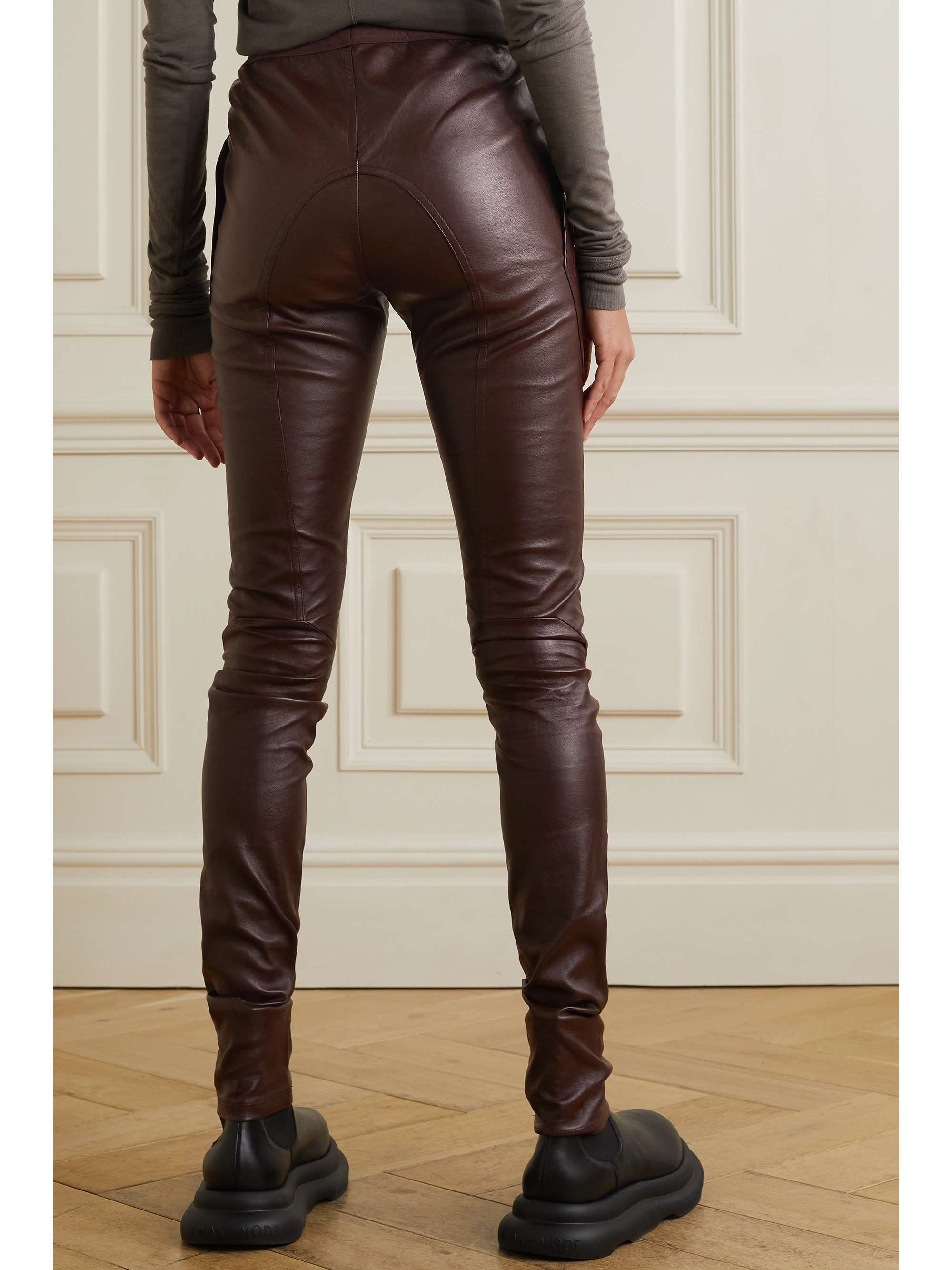 RICK OWENS Stretch leather and cotton-blend leggings