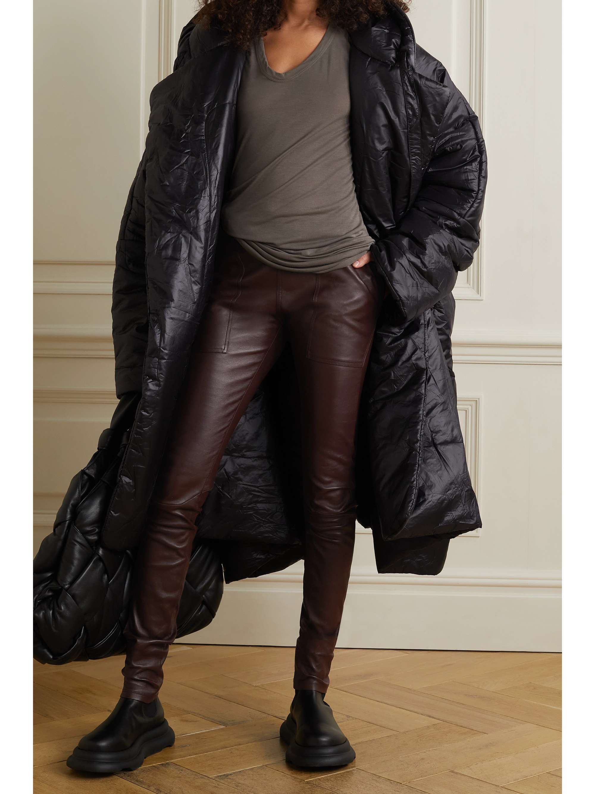 RICK OWENS Stretch leather and cotton-blend leggings