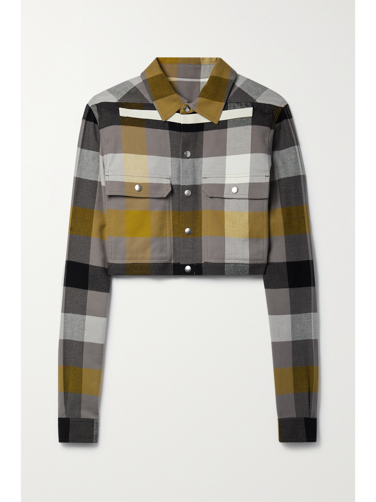 Rick Owens Cropped Canvas-trimmed Checked Cotton-flannel Shirt - Gray