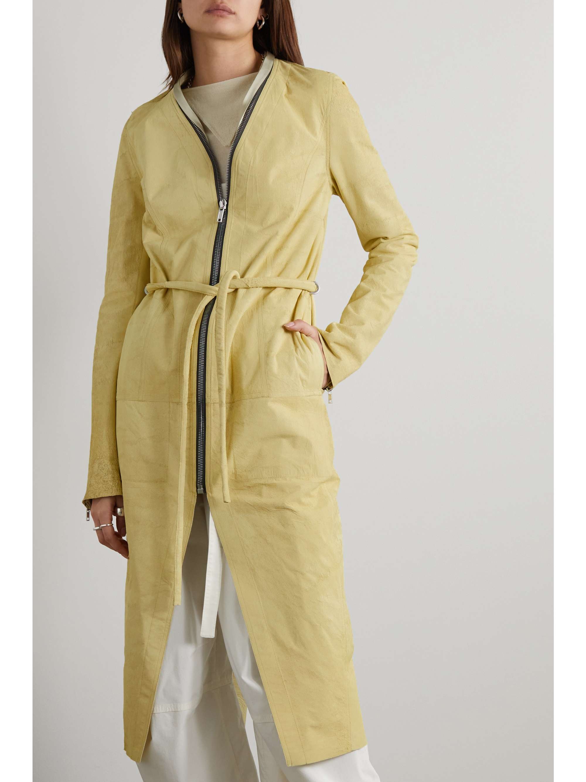 RICK OWENS Klaus belted distressed leather coat